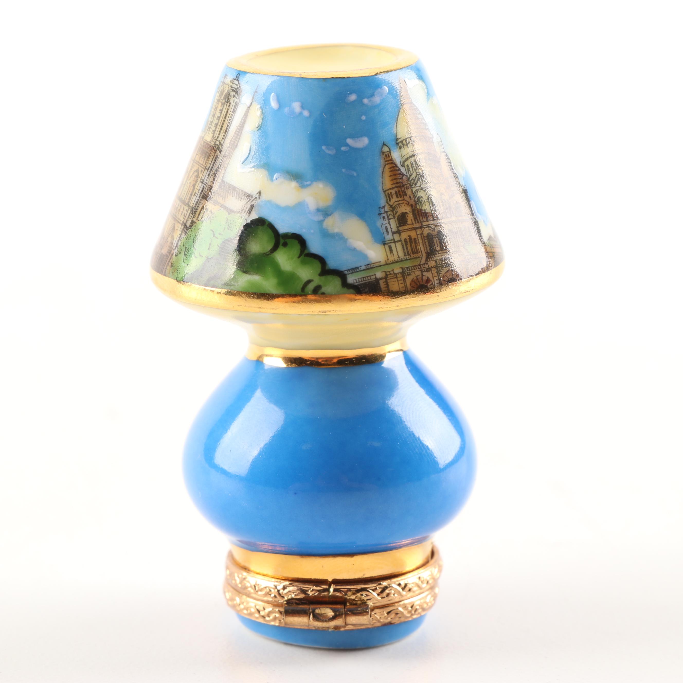 Limoges Hand-Painted Porcelain Limited Edition Parisian Lamp Trinket Box