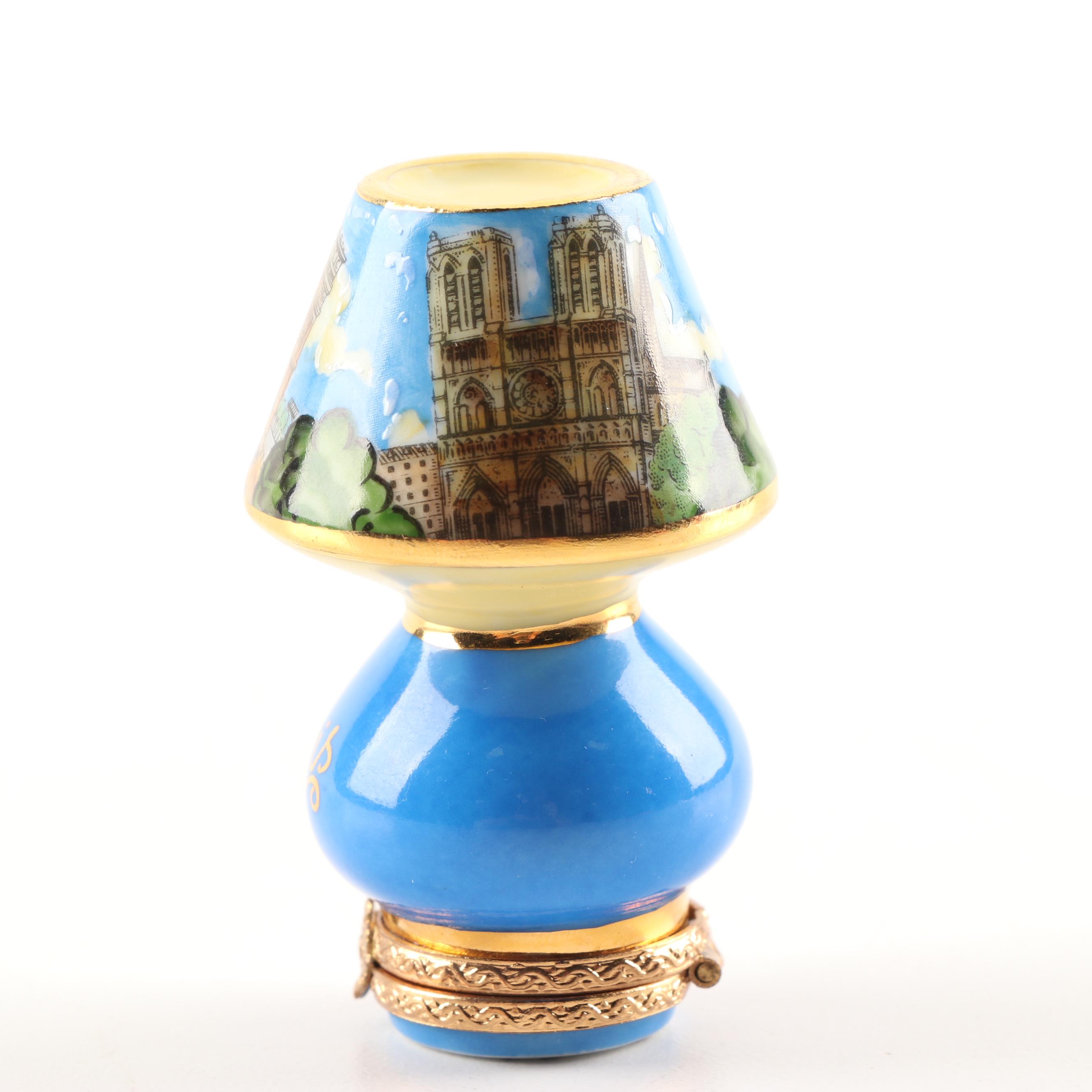 Limoges Hand-Painted Porcelain Limited Edition Parisian Lamp Trinket Box