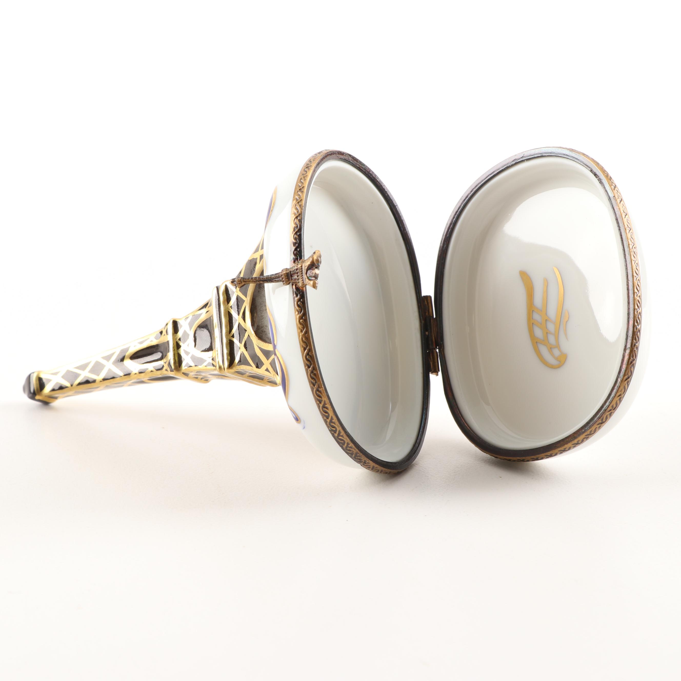 Limoges Hand-Painted Porcelain Eiffel Tower Trinket Box