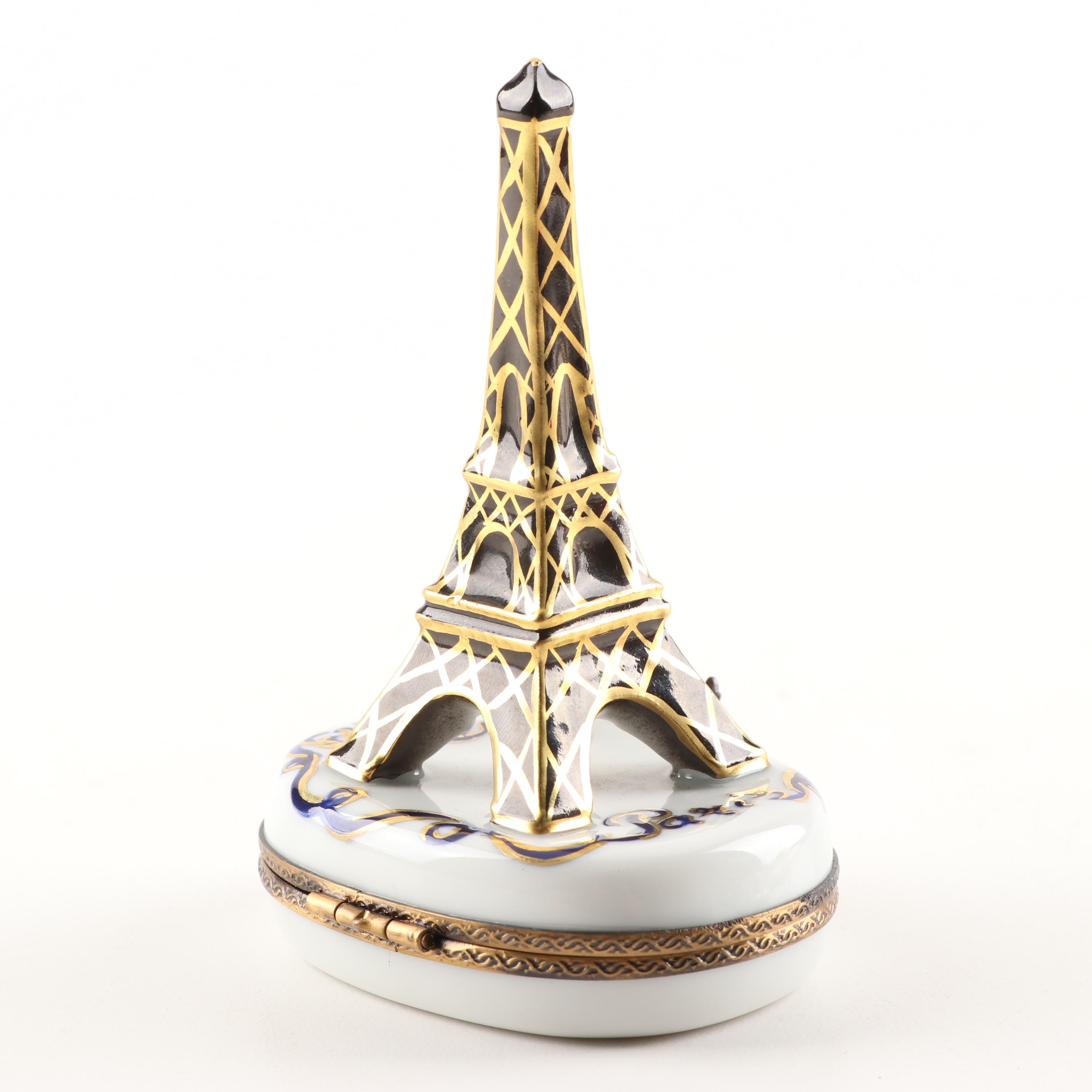 Limoges Hand-Painted Porcelain Eiffel Tower Trinket Box