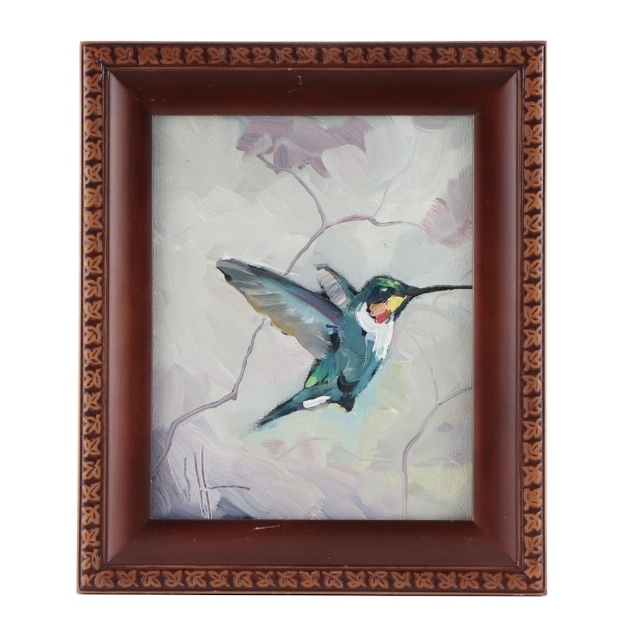William Hawkins Oil Painting of Ruby-Throated Hummingbird