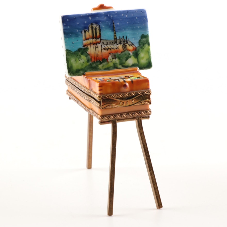 Parry Vieille Limoges Hand-Painted Porcelain Painting Easel Trinket Box