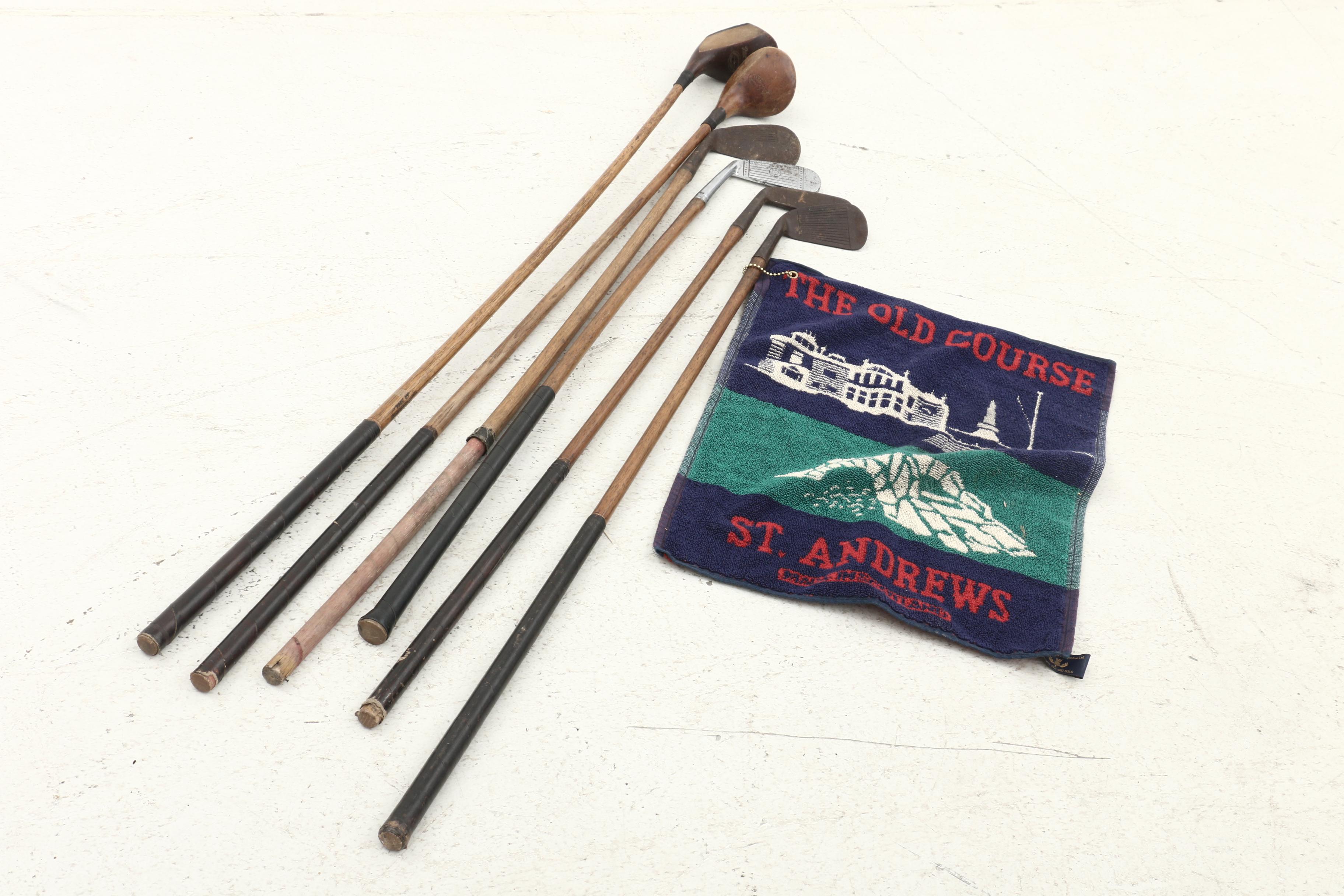 Windsor, Eddie Loos, and T Stewart Wooden Golf Clubs with Davega Sports Golf Bag
