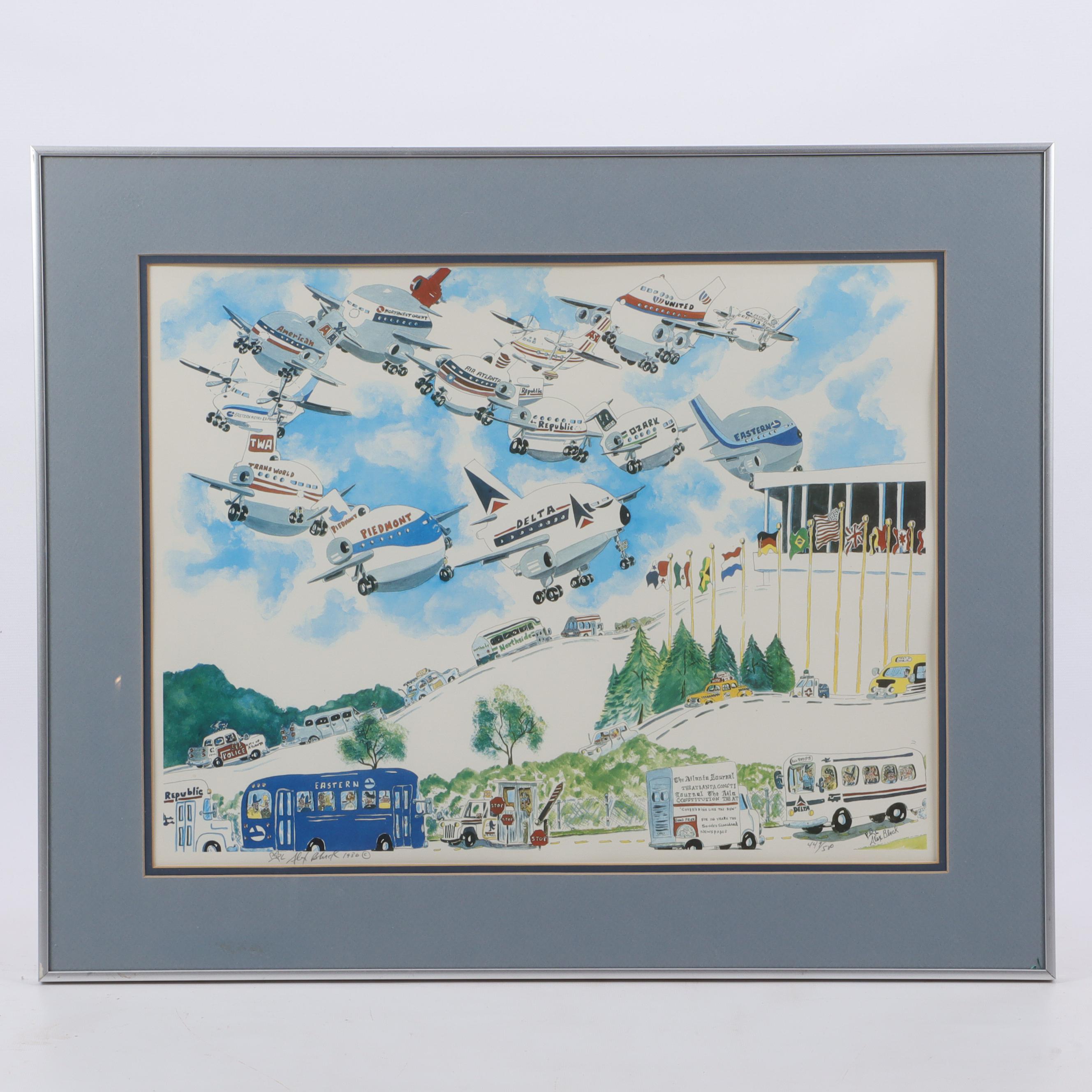 Alex Black Offset Lithographs of Airplanes Including Trans World and More