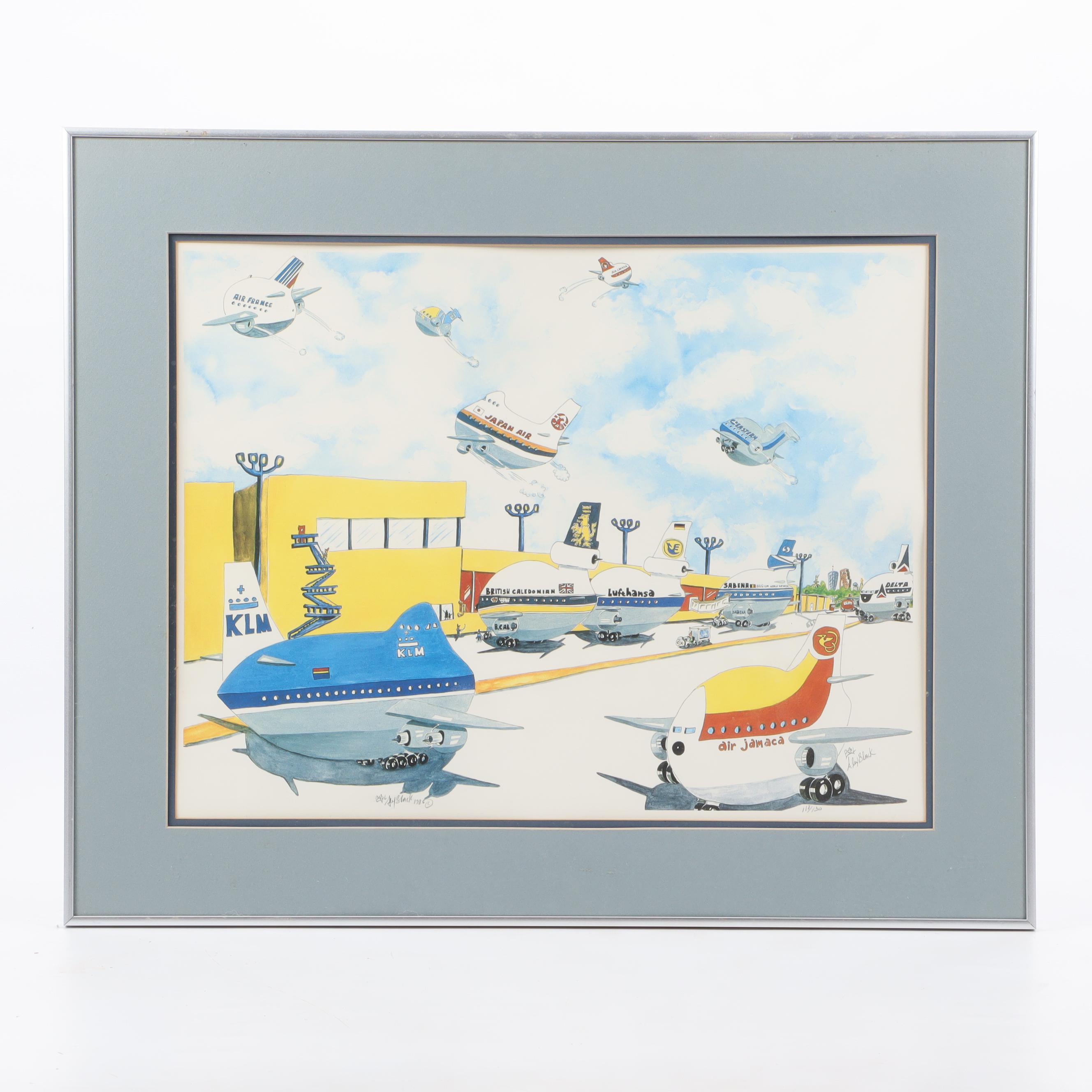 Alex Black Offset Lithographs of Airplanes Including Trans World and More