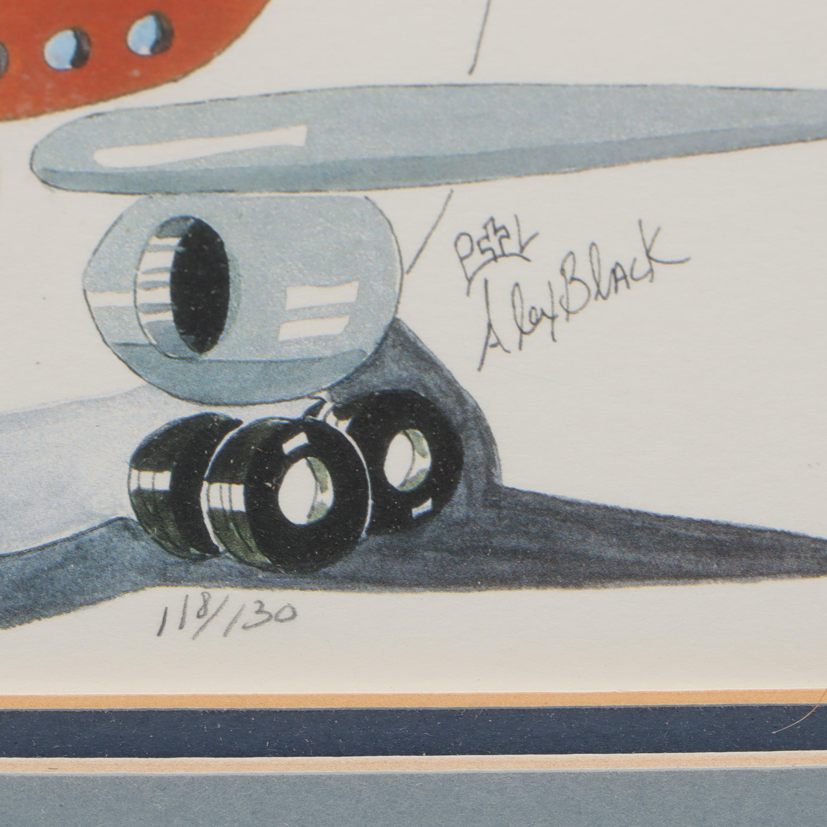 Alex Black Offset Lithographs of Airplanes Including Trans World and More