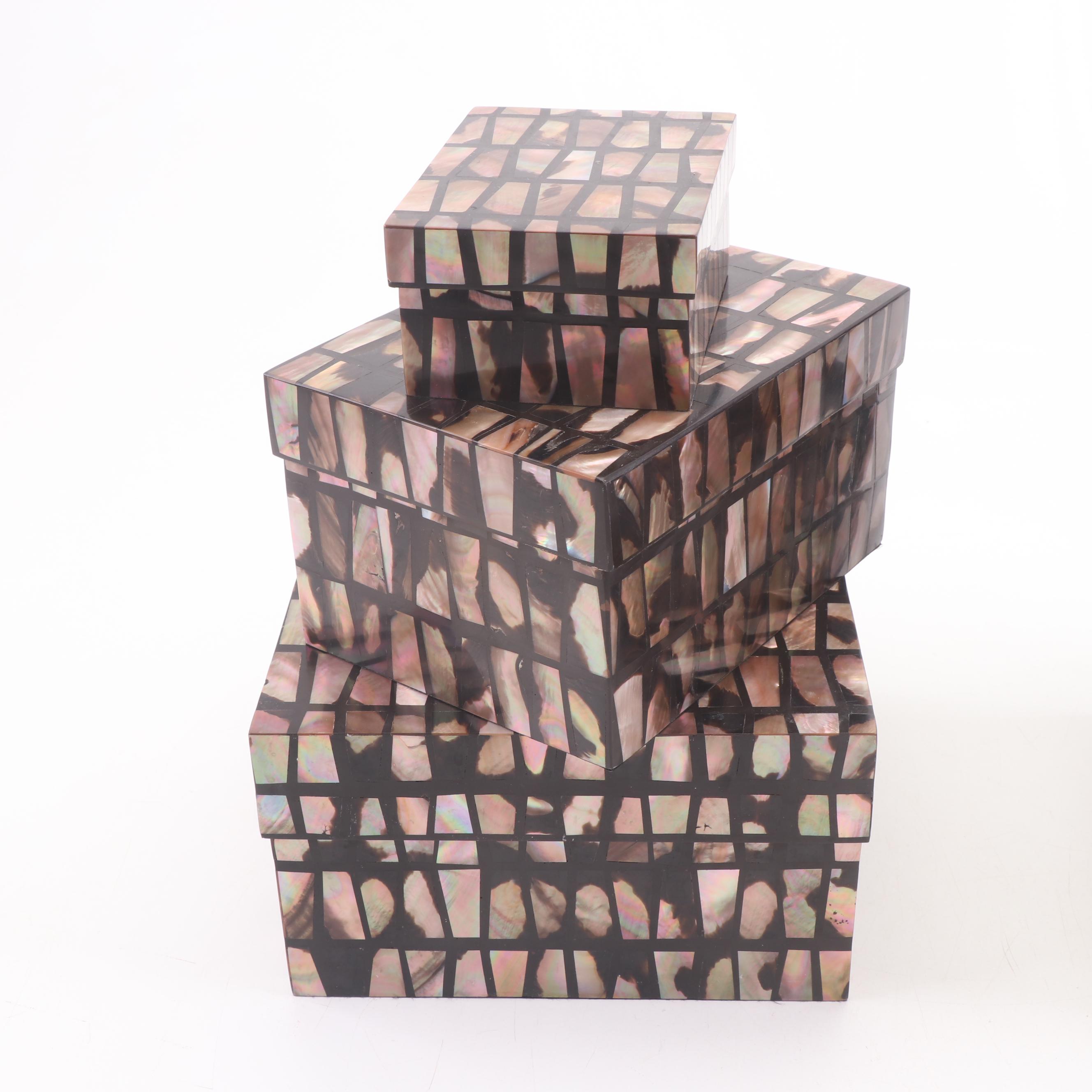 Augousti Mother of Pearl Inlay Decorative Boxes, Set of Six