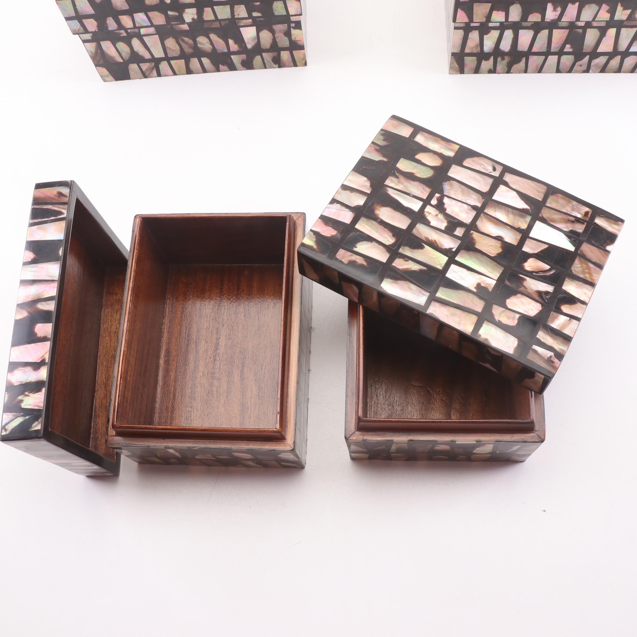 Augousti Mother of Pearl Inlay Decorative Boxes, Set of Six