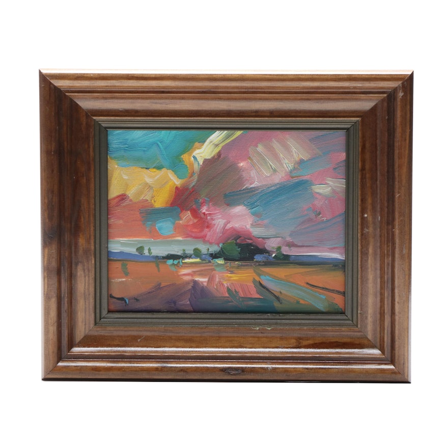 Jose Trujillo Abstract Oil Painting "Pink Sunset"