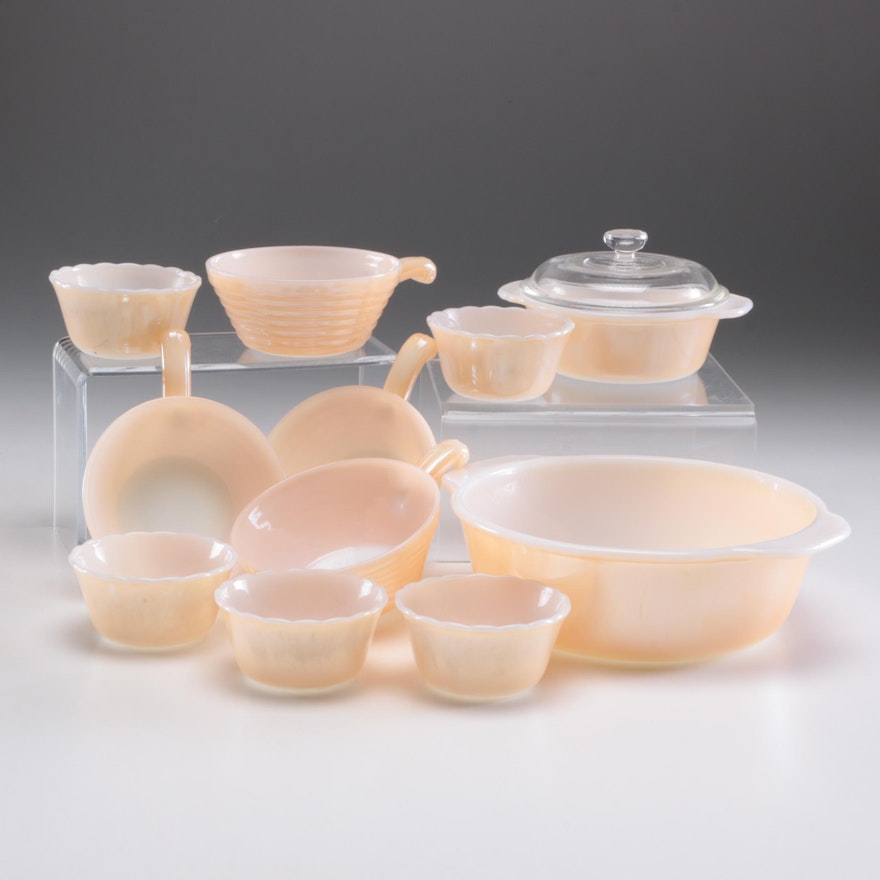 Fire King Peach Luster Bakeware, Mid to Late 20th Century