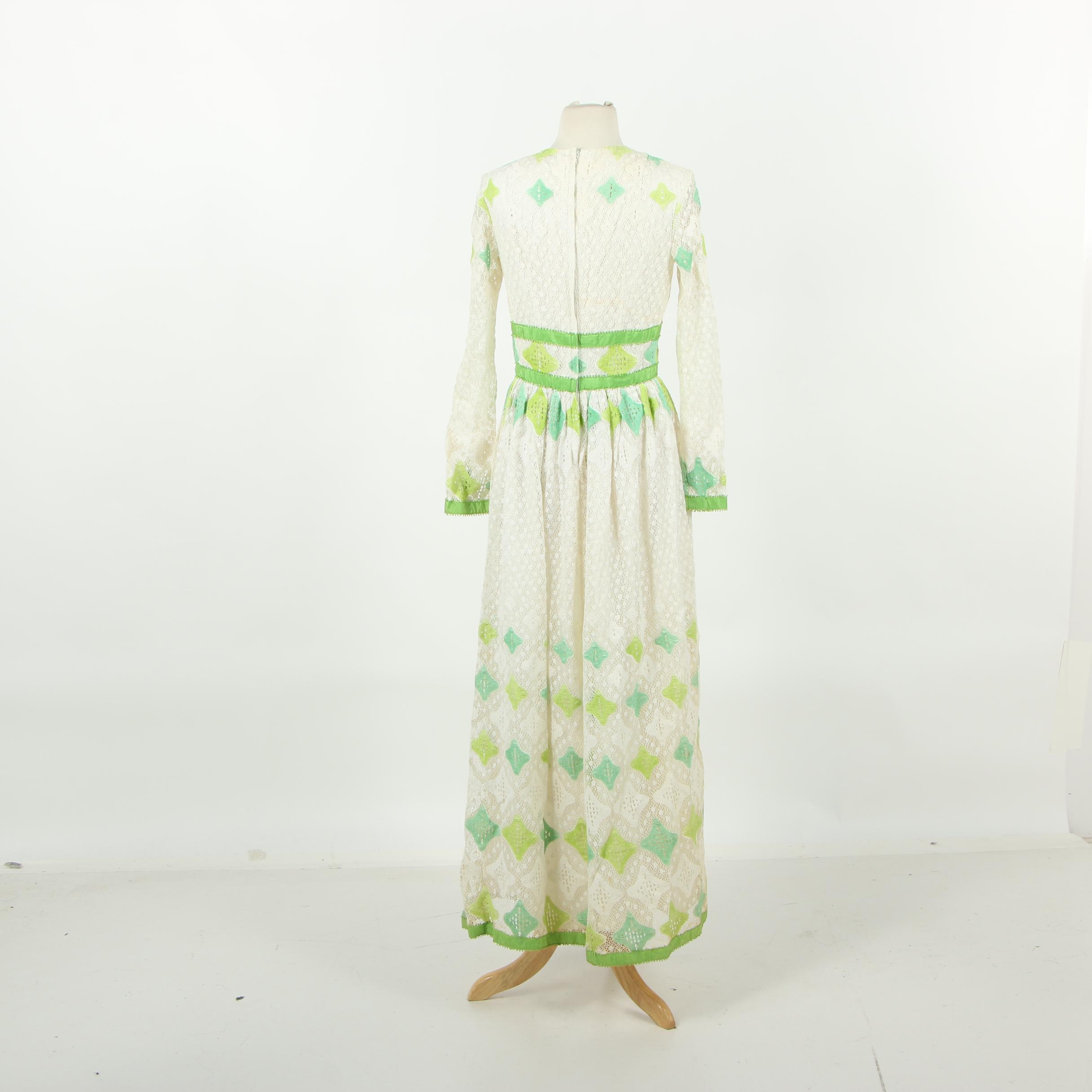 Samantha Cooper Crochet Lace Prairie Dress, 1970s Vintage