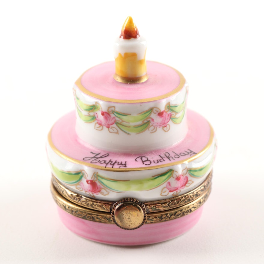 Limoges Hand-Painted Porcelain Birthday Cake Trinket Box