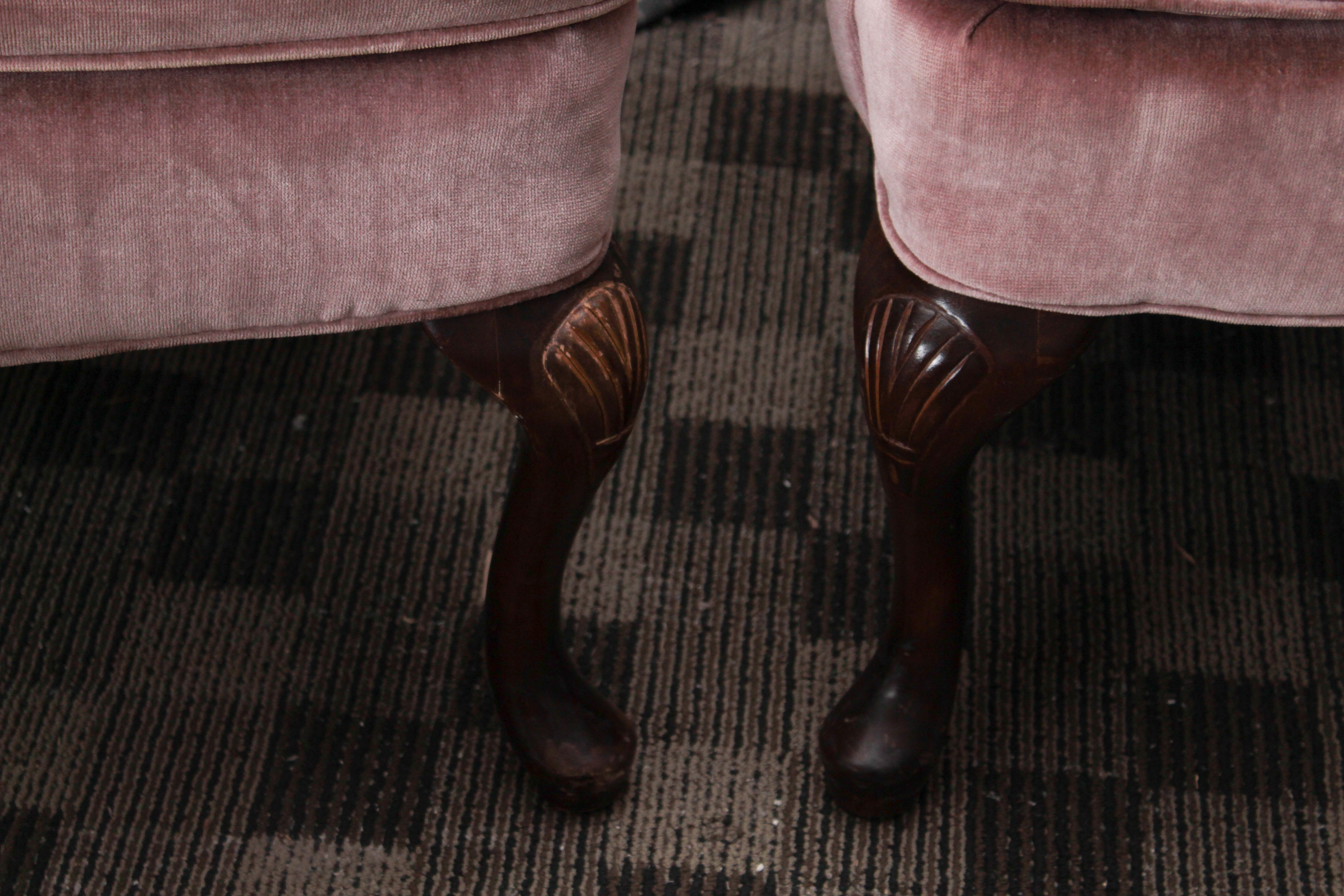 Pair of Queen Anne Style Custom-Upholstered Wingback Armchairs, 20th Century