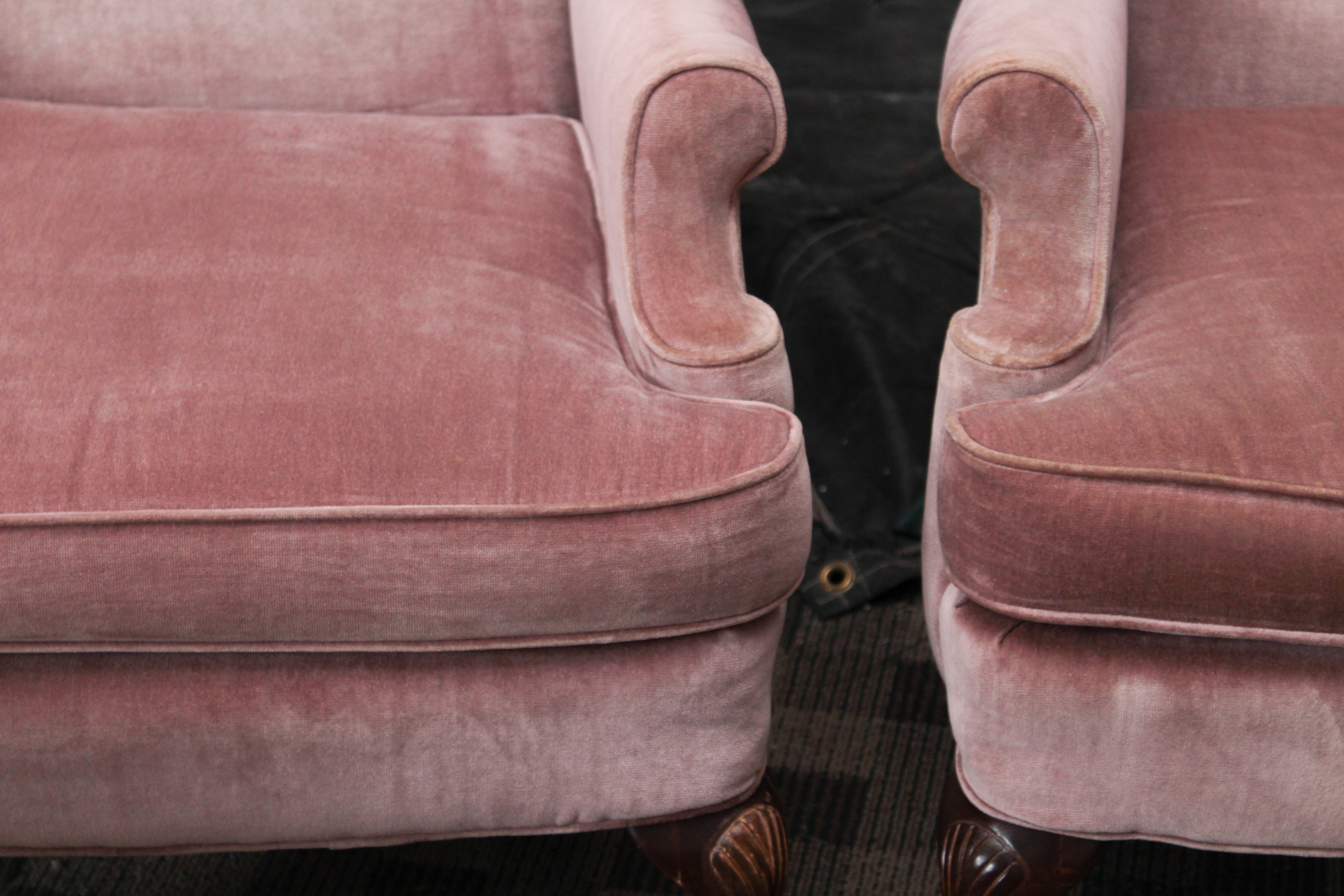 Pair of Queen Anne Style Custom-Upholstered Wingback Armchairs, 20th Century