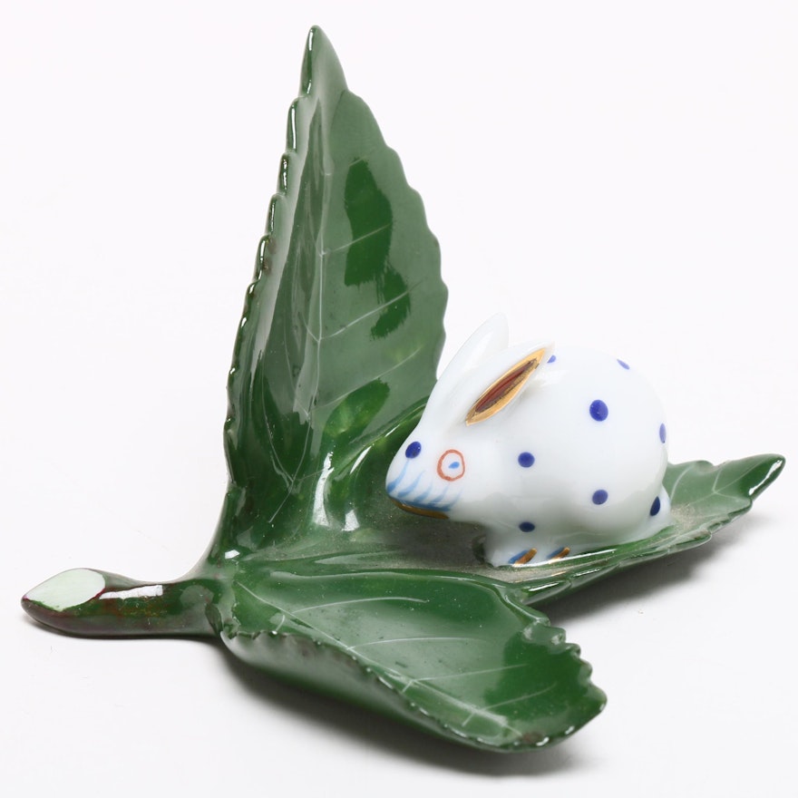 Herend Porcelain "Rabbit on Leaf" Placecard Holder