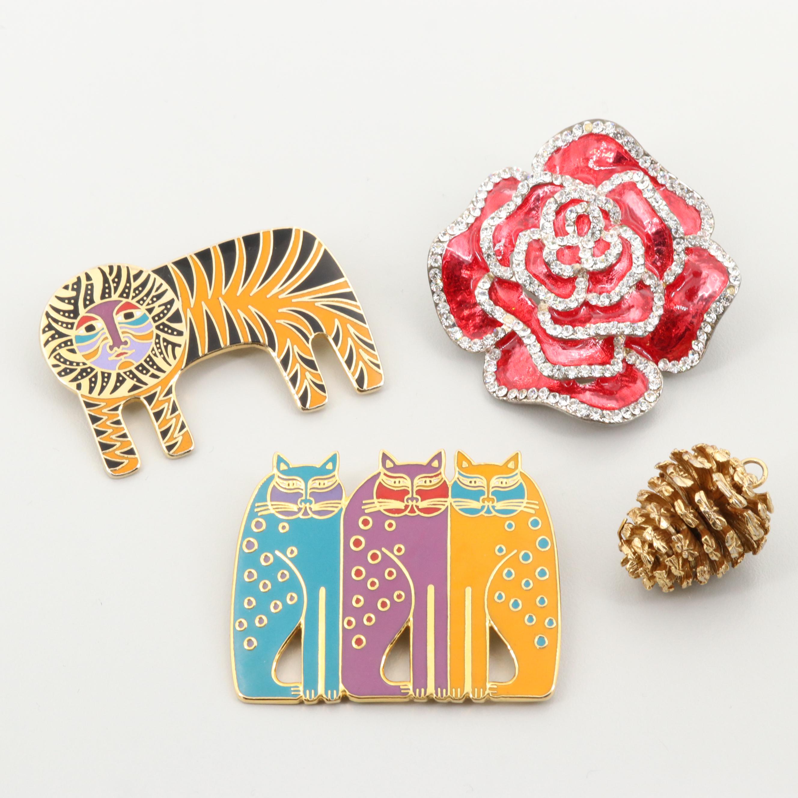 Enamel and Rhinestone Brooch and Pendant Assortment Featuring Laurel Burch