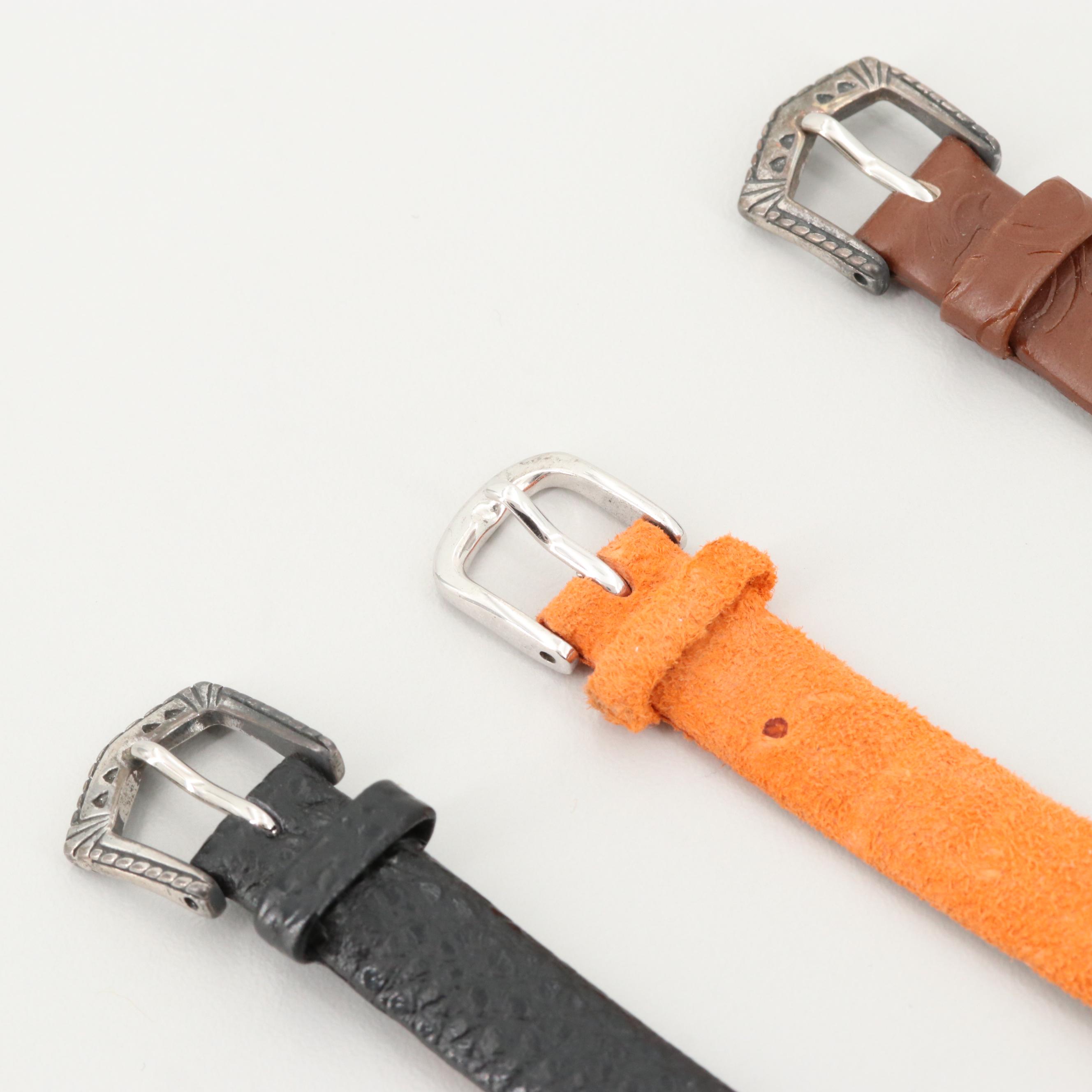 Prerogatives Southwestern Style Sterling Silver Gemstone Leather Bracelets