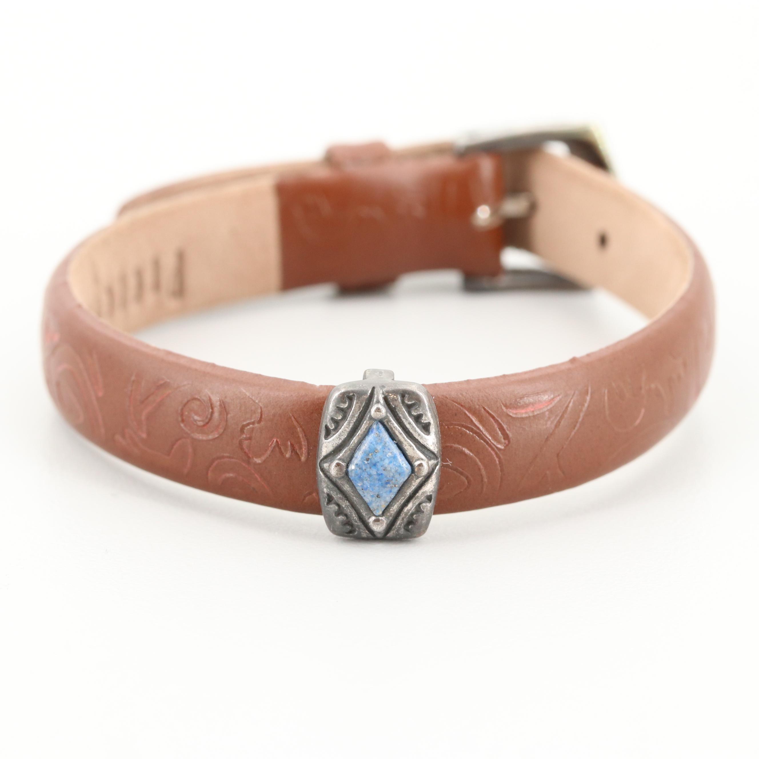 Prerogatives Southwestern Style Sterling Silver Gemstone Leather Bracelets