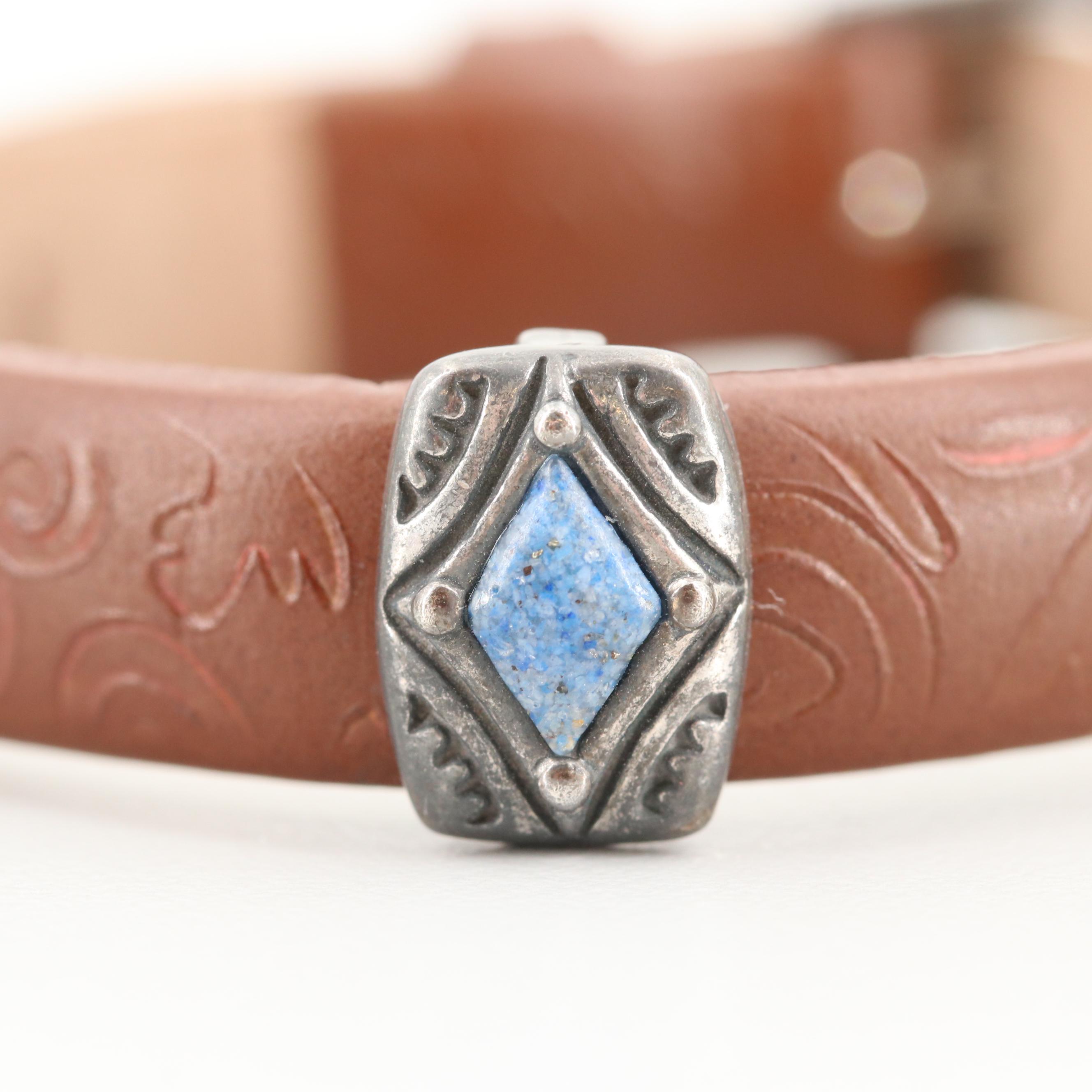Prerogatives Southwestern Style Sterling Silver Gemstone Leather Bracelets