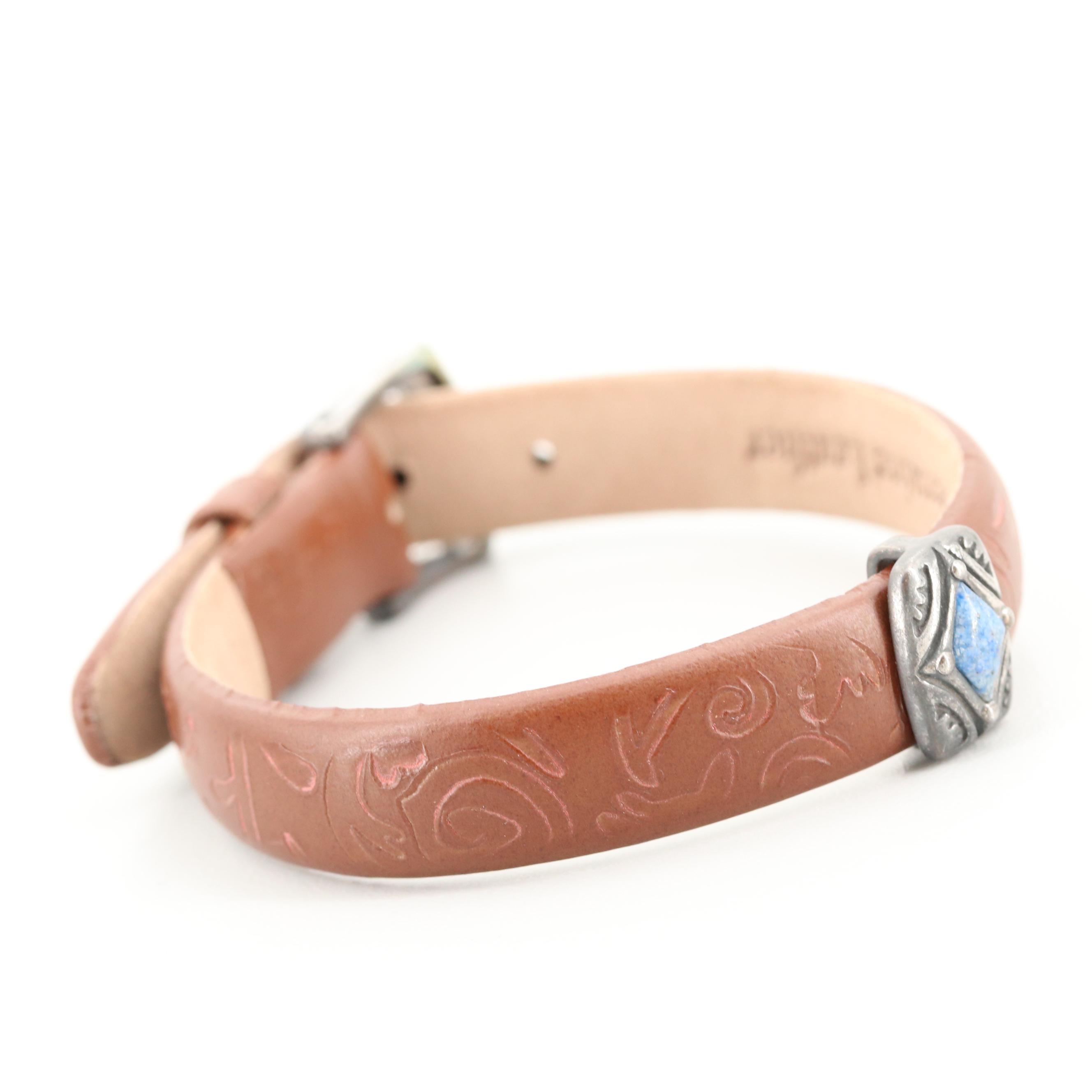 Prerogatives Southwestern Style Sterling Silver Gemstone Leather Bracelets