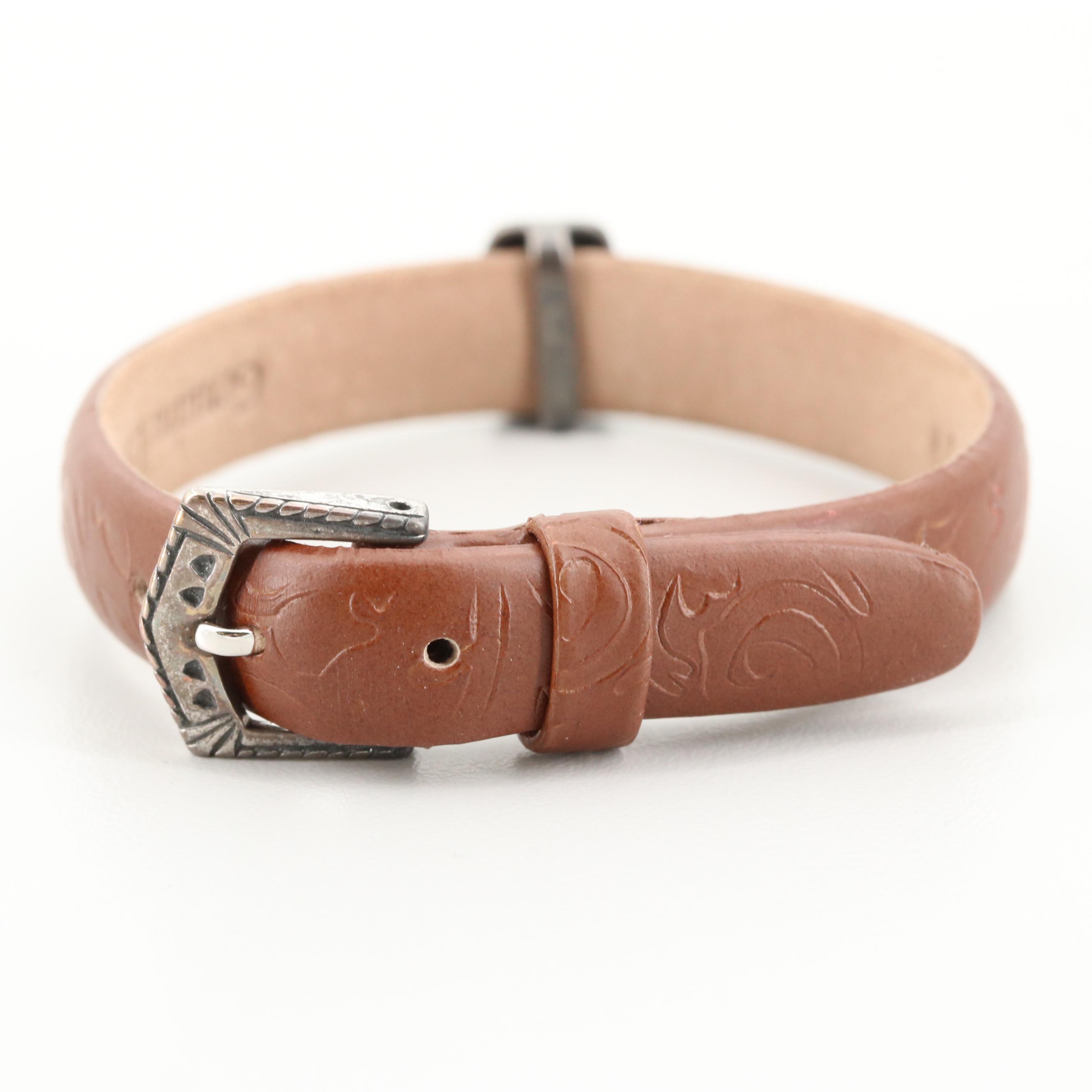 Prerogatives Southwestern Style Sterling Silver Gemstone Leather Bracelets