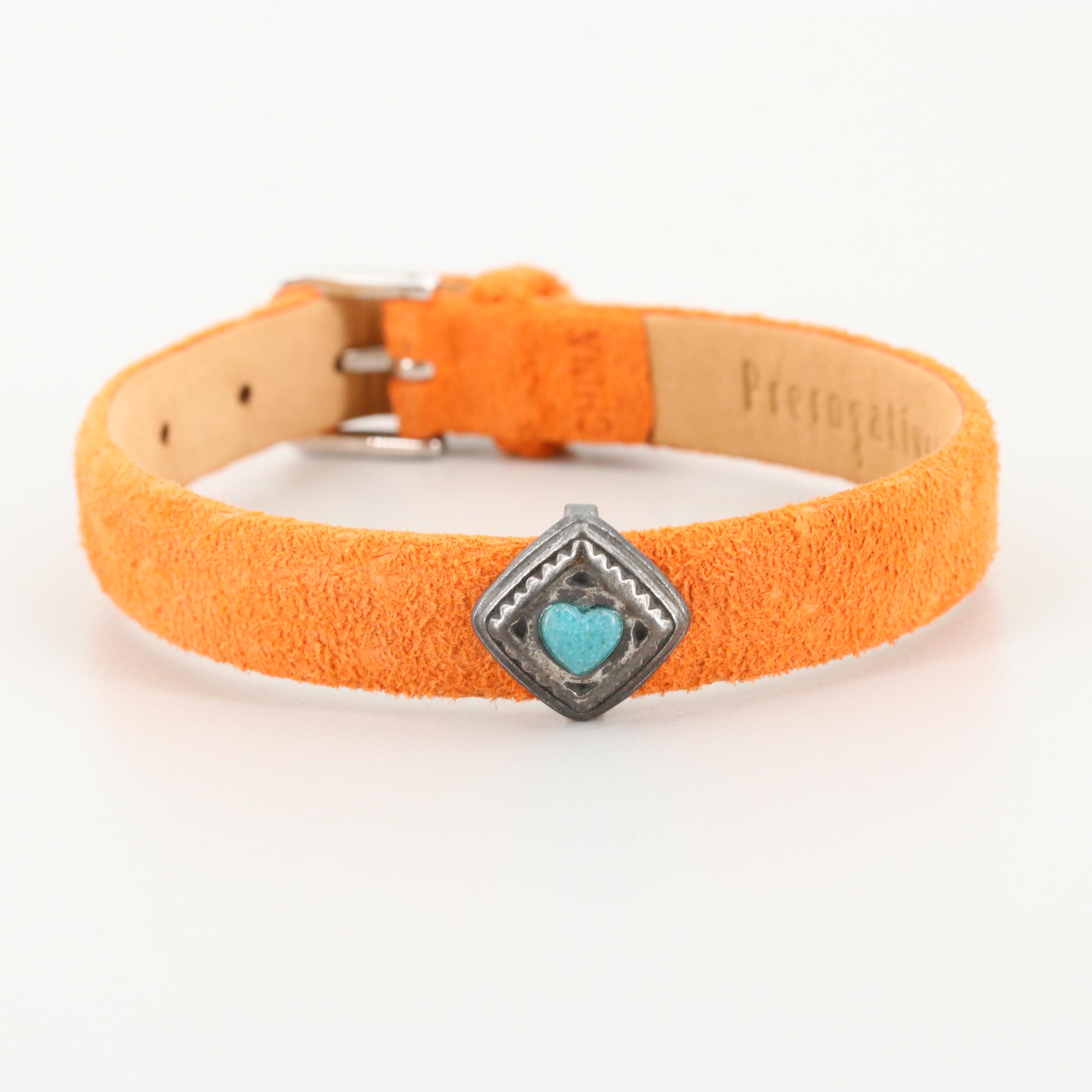 Prerogatives Southwestern Style Sterling Silver Gemstone Leather Bracelets