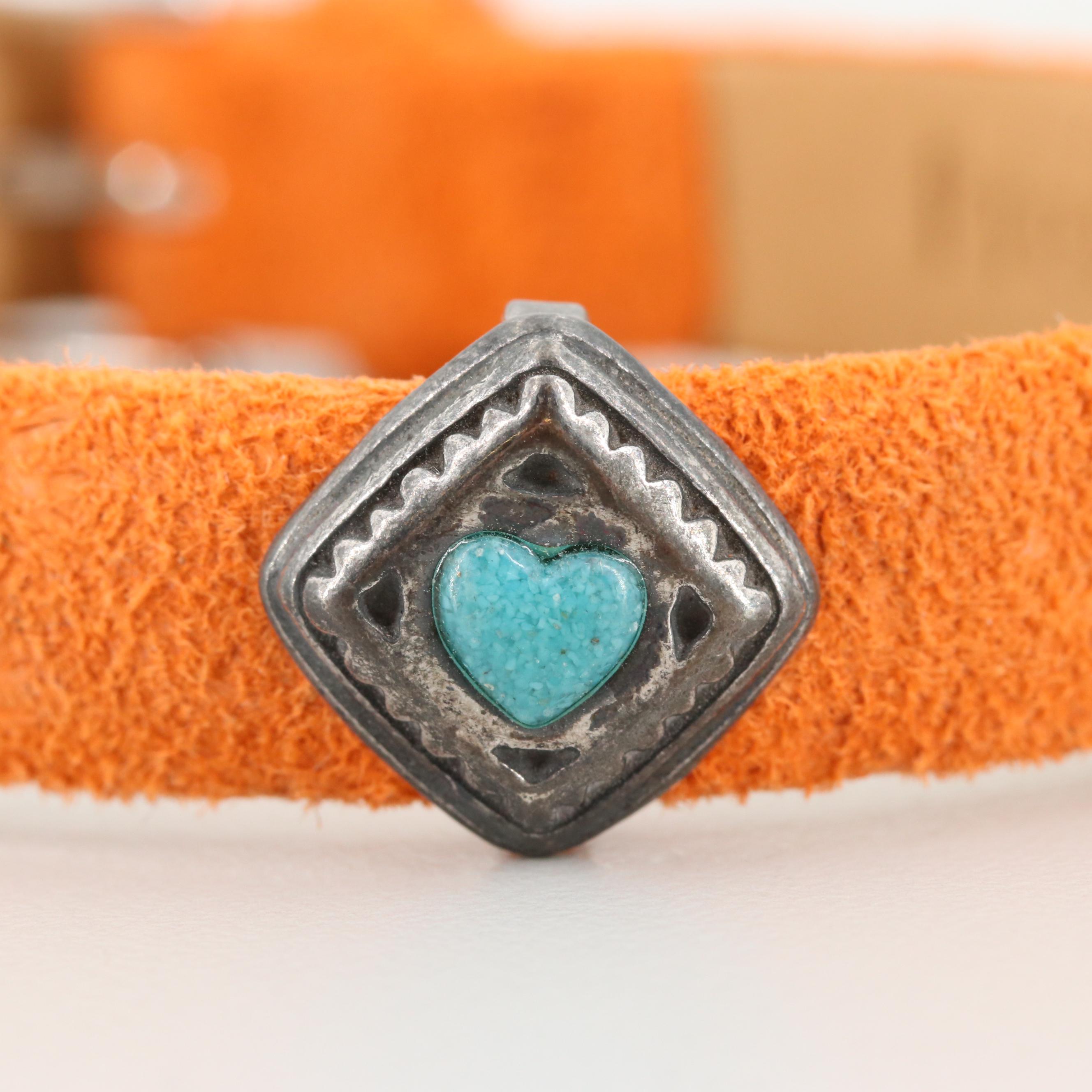 Prerogatives Southwestern Style Sterling Silver Gemstone Leather Bracelets
