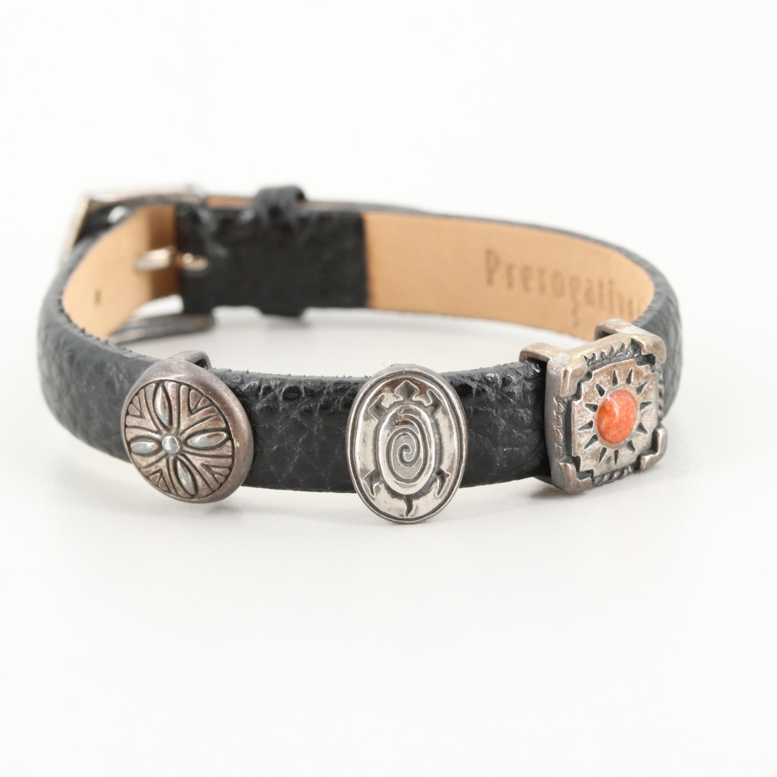Prerogatives Southwestern Style Sterling Silver Gemstone Leather Bracelets