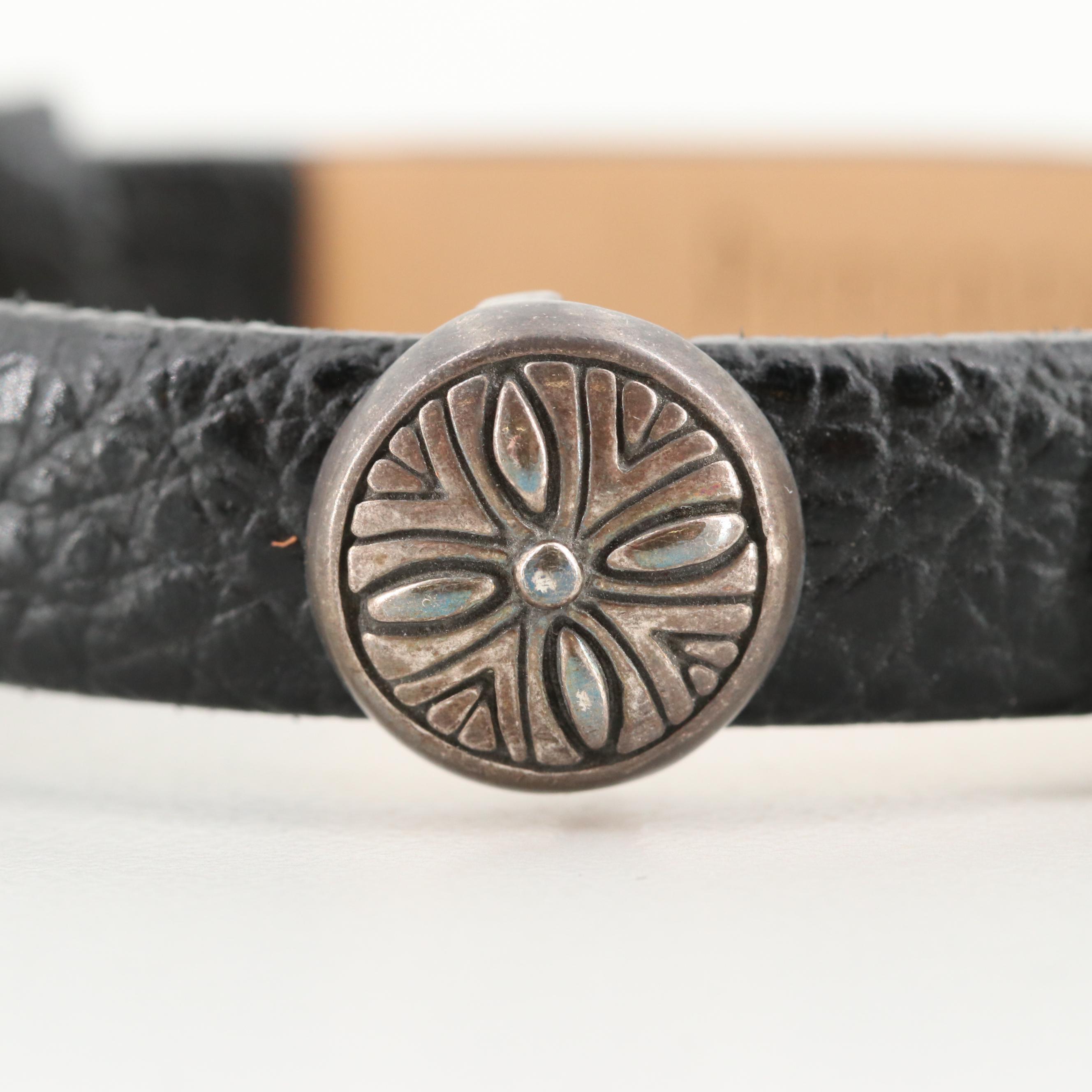 Prerogatives Southwestern Style Sterling Silver Gemstone Leather Bracelets