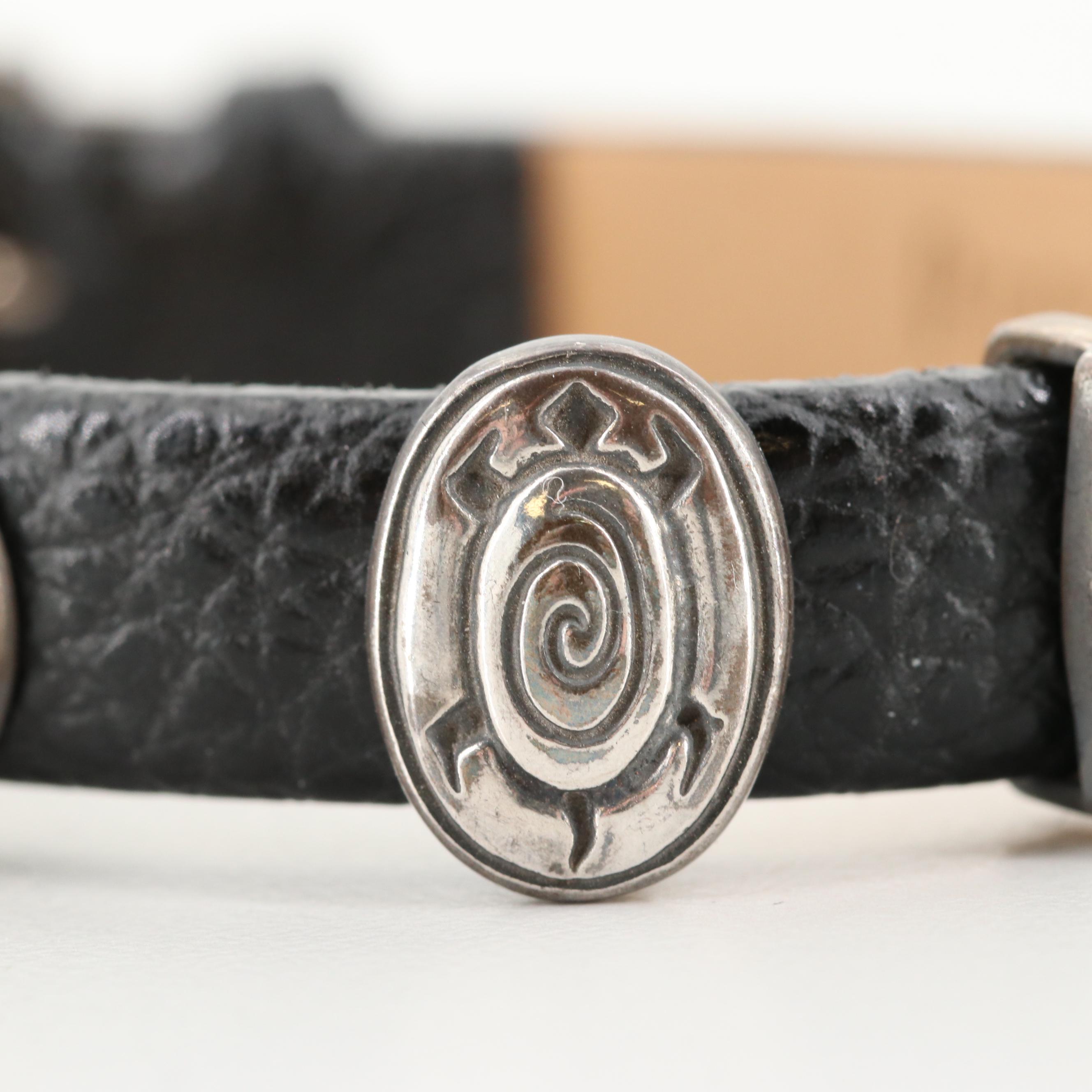 Prerogatives Southwestern Style Sterling Silver Gemstone Leather Bracelets