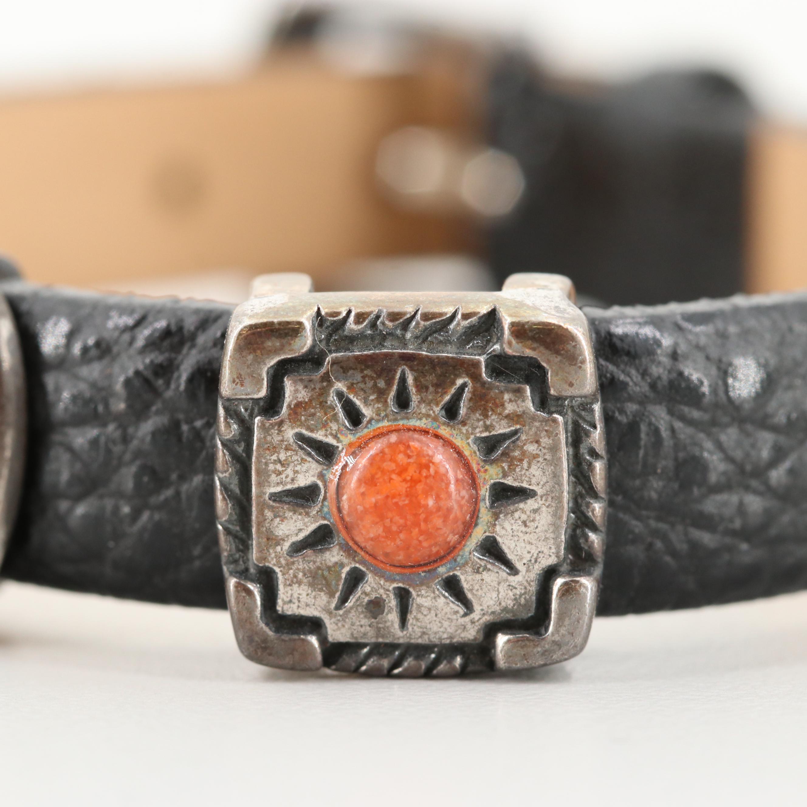 Prerogatives Southwestern Style Sterling Silver Gemstone Leather Bracelets