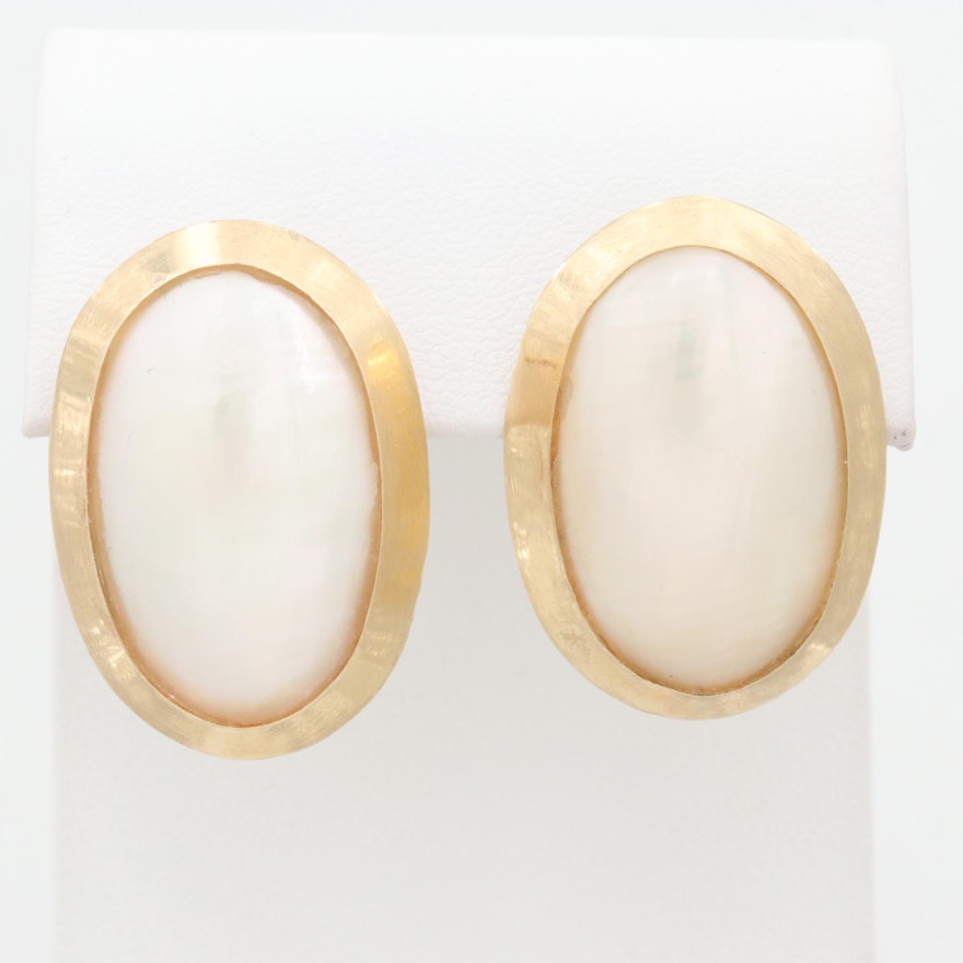 14K Yellow Gold Cultured Mabé Pearl Earrings