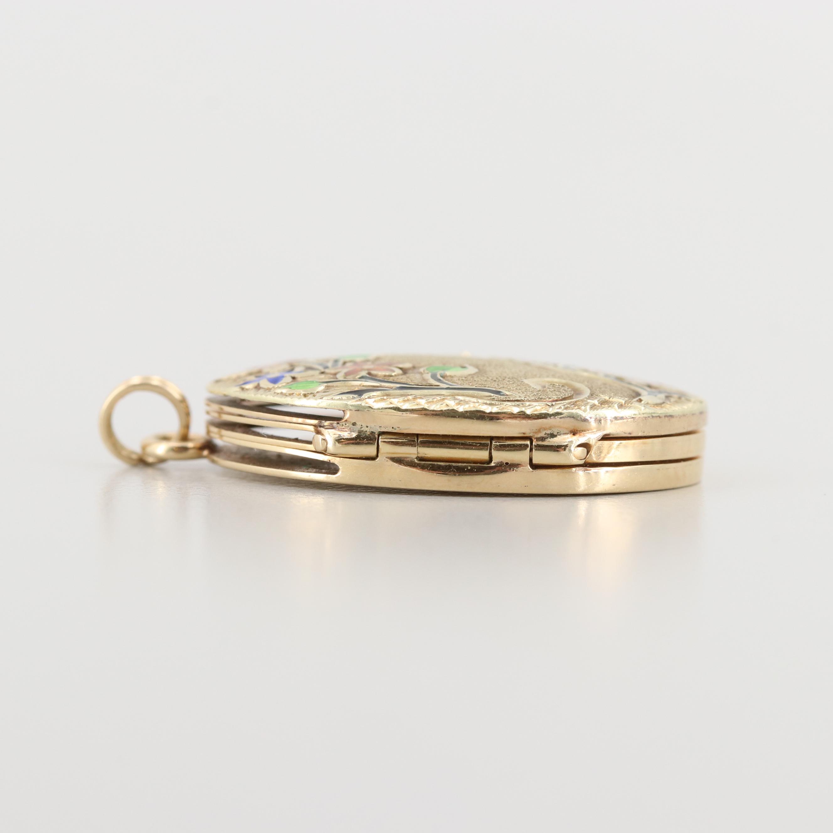F. & F. Felger 14K Yellow Gold Multi Photo Locket Pendant with Enamel Accents