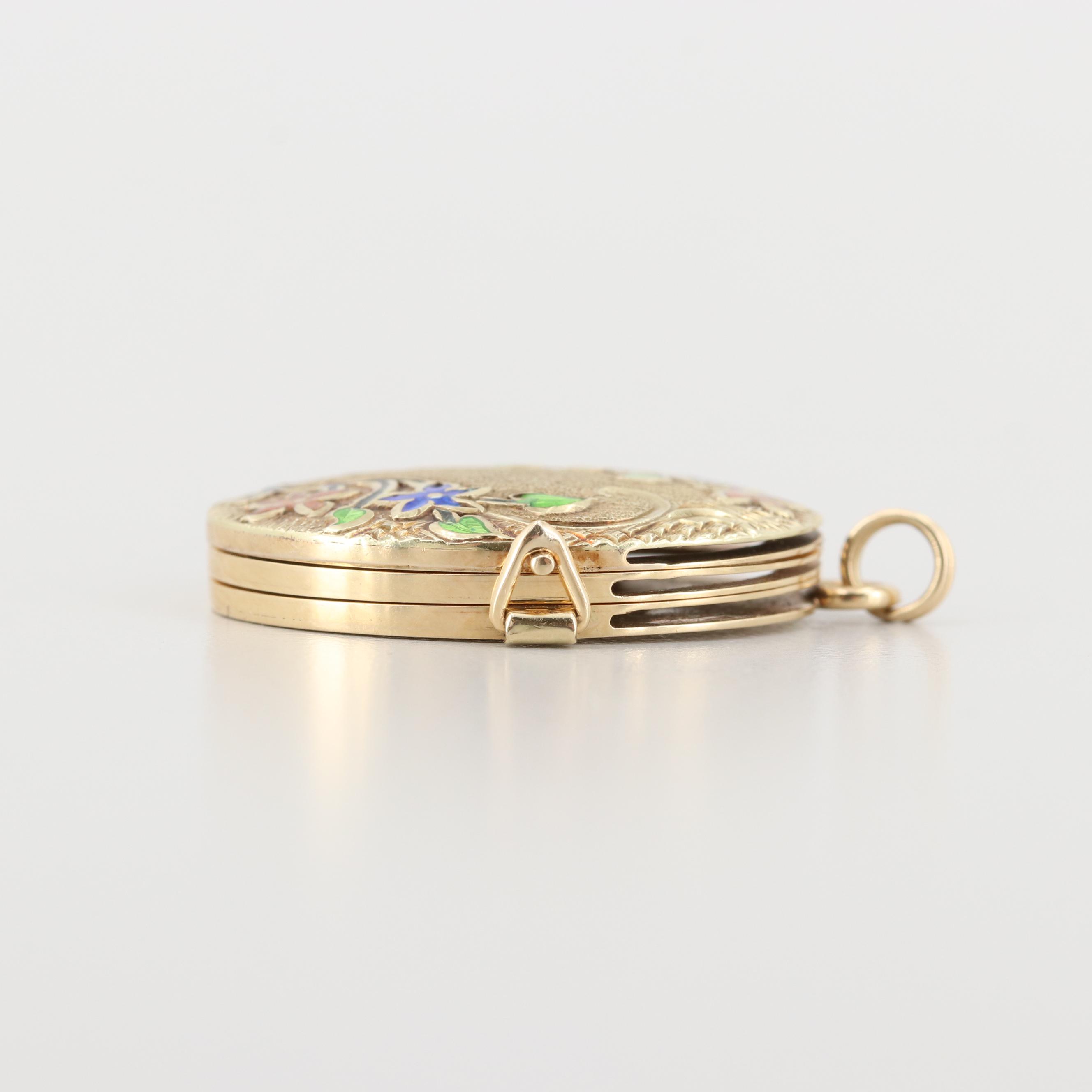 F. & F. Felger 14K Yellow Gold Multi Photo Locket Pendant with Enamel Accents