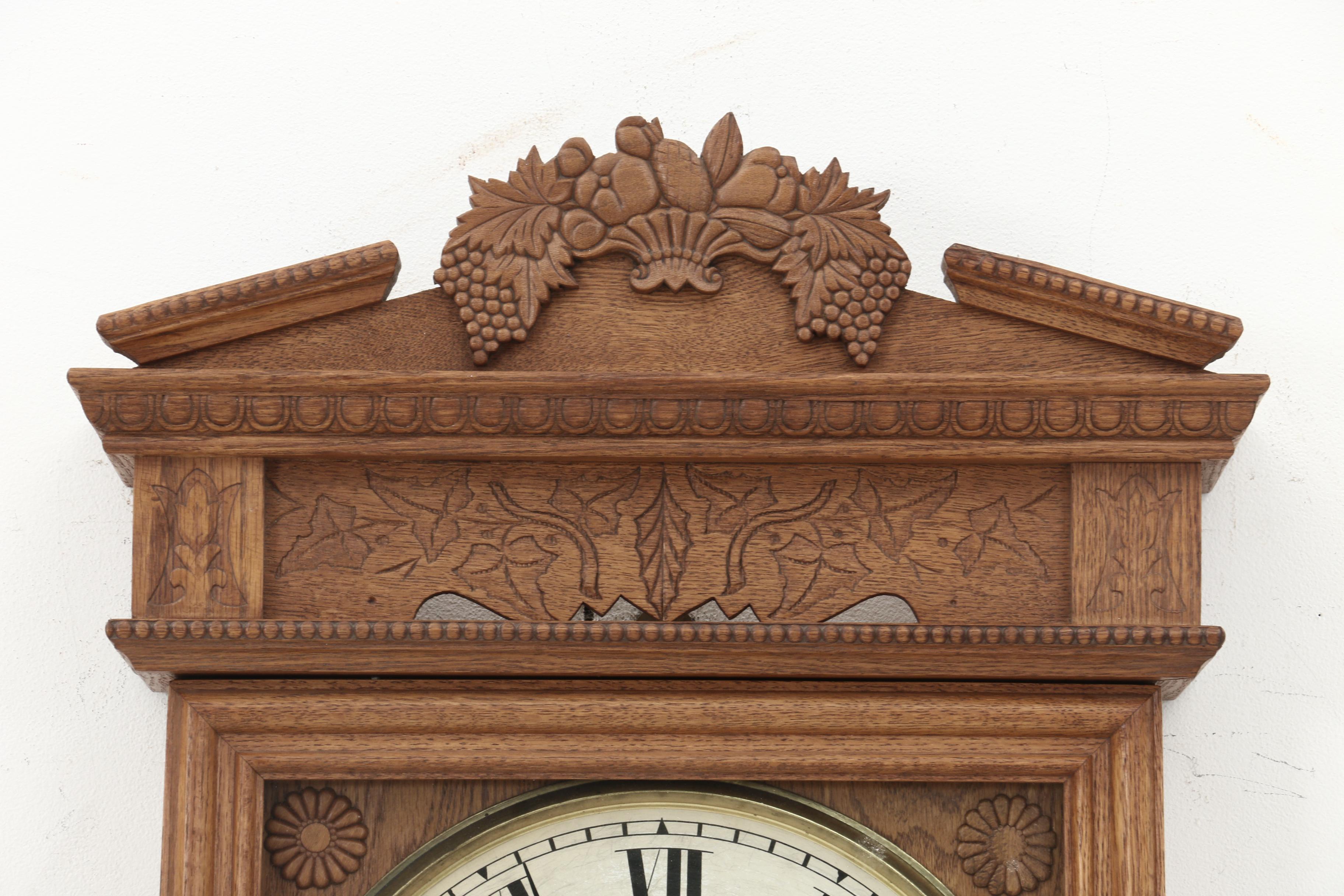 George B. Owen Victorian Oak Pendulum Wall Clock, Late 19th Century