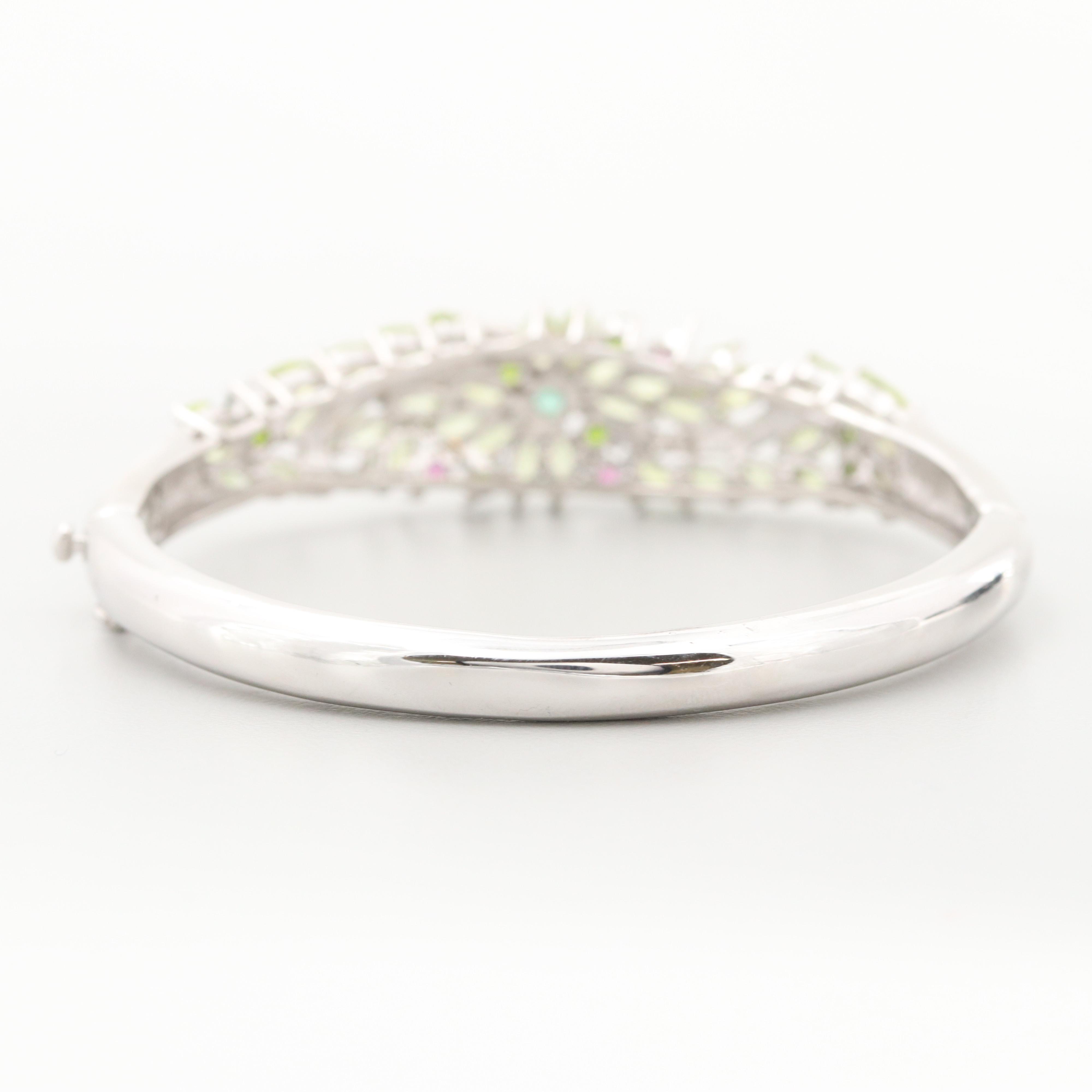 Sterling Silver Emerald, Peridot, Diopside and Garnet Bangle Bracelet