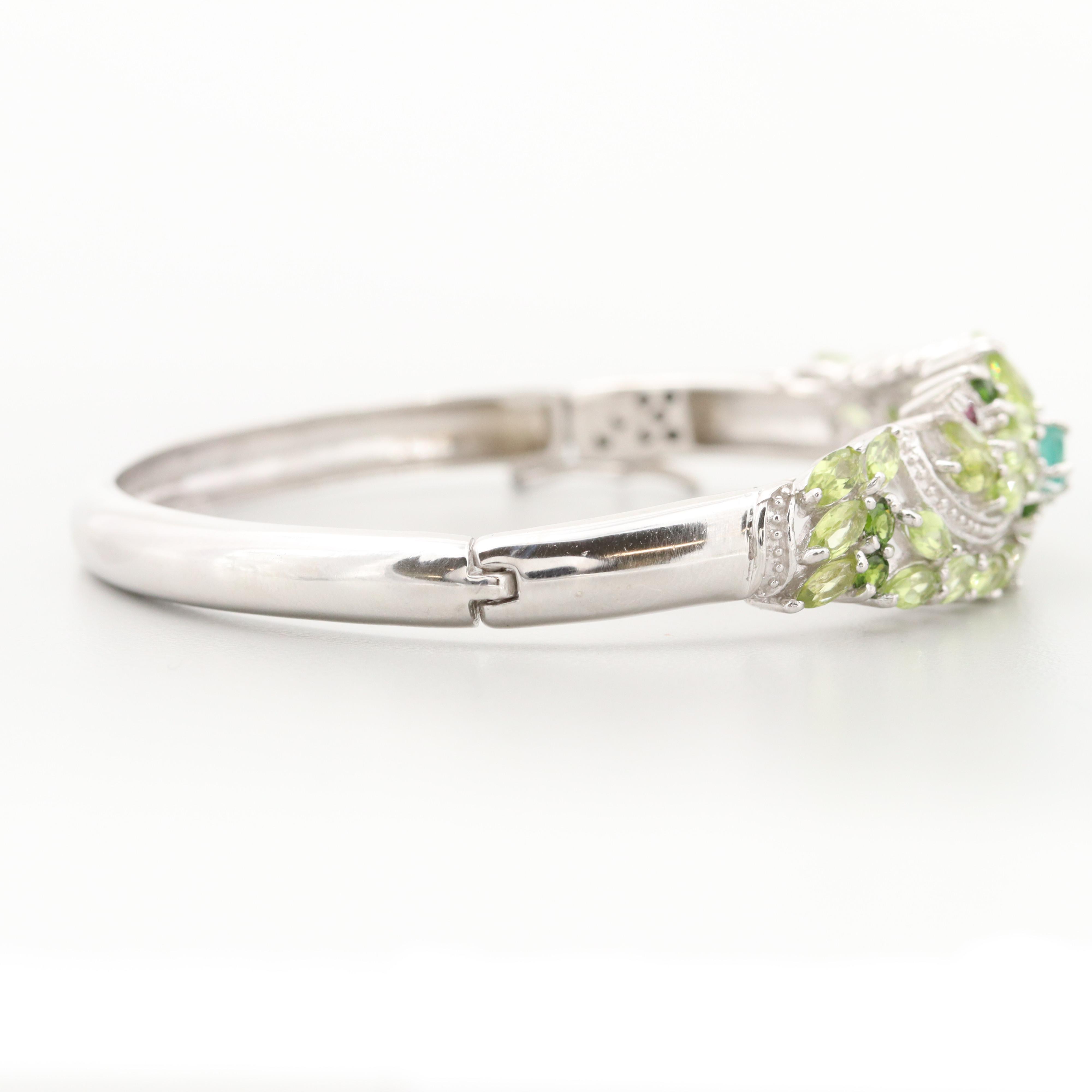 Sterling Silver Emerald, Peridot, Diopside and Garnet Bangle Bracelet