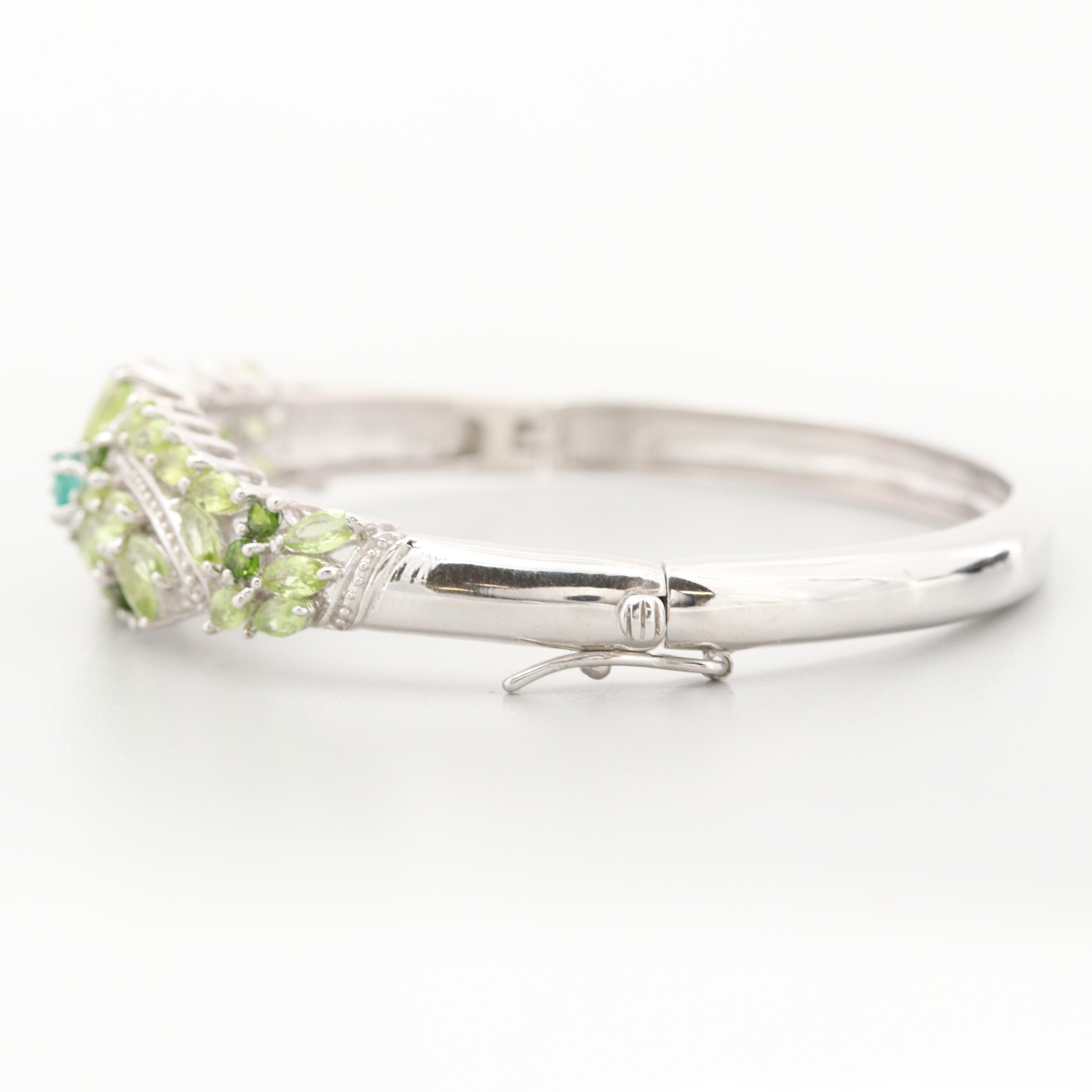 Sterling Silver Emerald, Peridot, Diopside and Garnet Bangle Bracelet