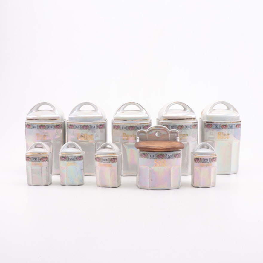 German Ceramic Lusterware Canister Set, Early 20th Century