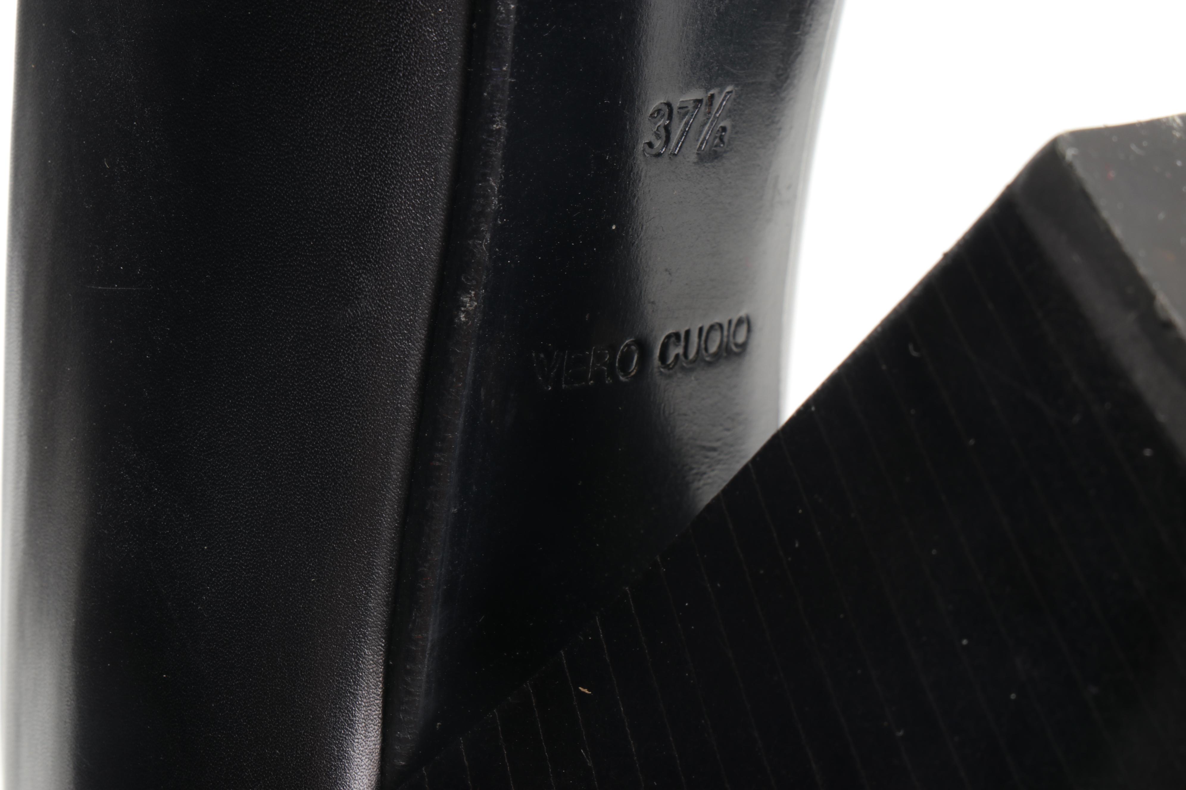 Prada Black Leather Pointed Toe Pumps with Block Heel