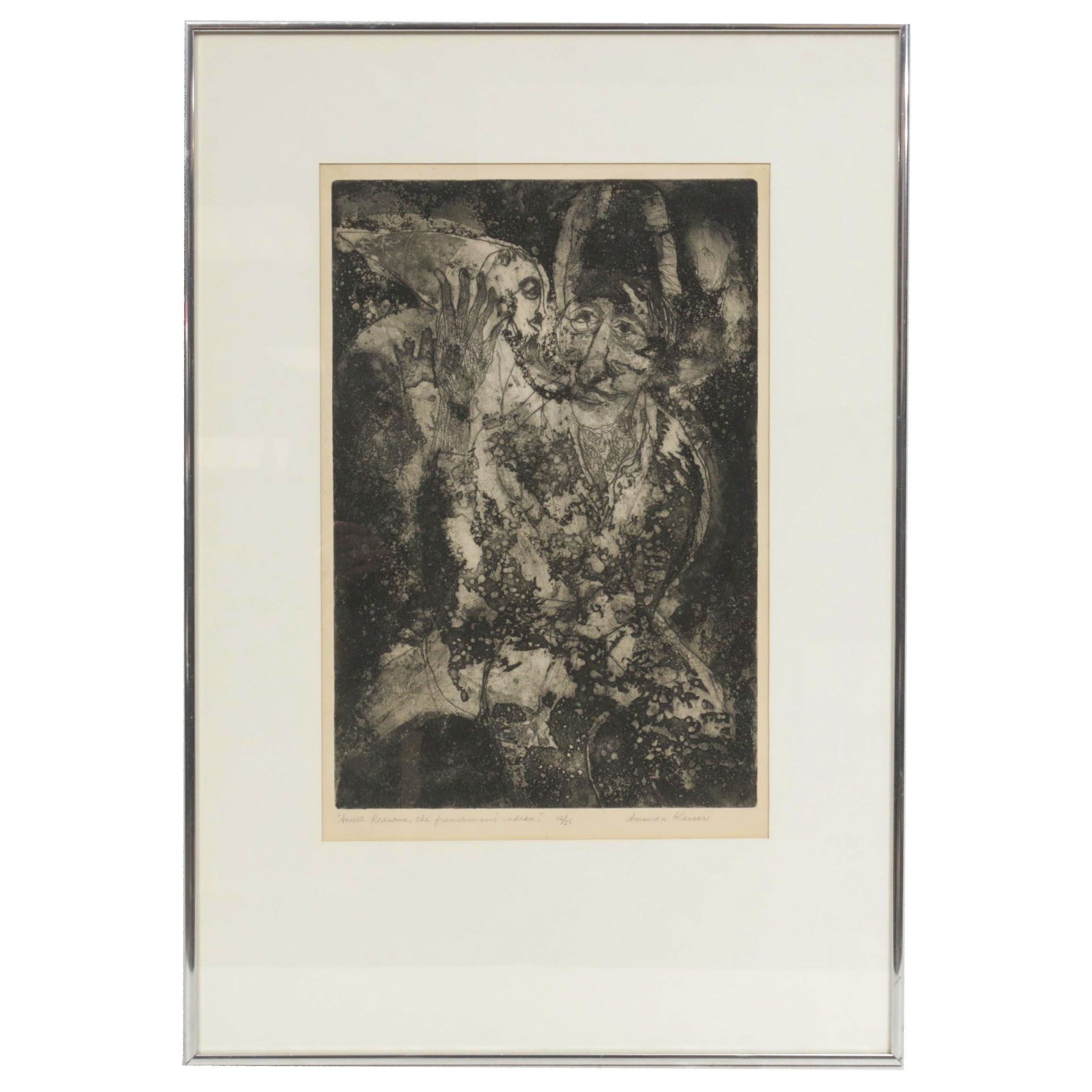 Amanda Kaiser Etching "Ancell Redwine, the Frenchman's Indian"