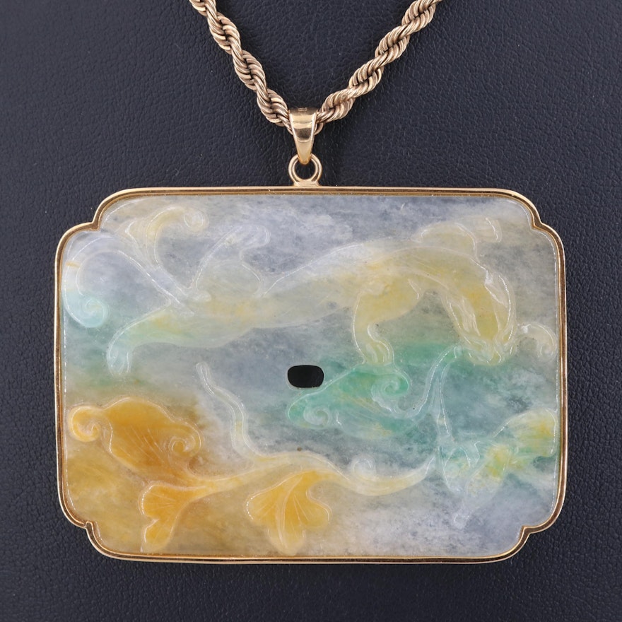 14K Yellow Gold Jadeite Pendant Necklace