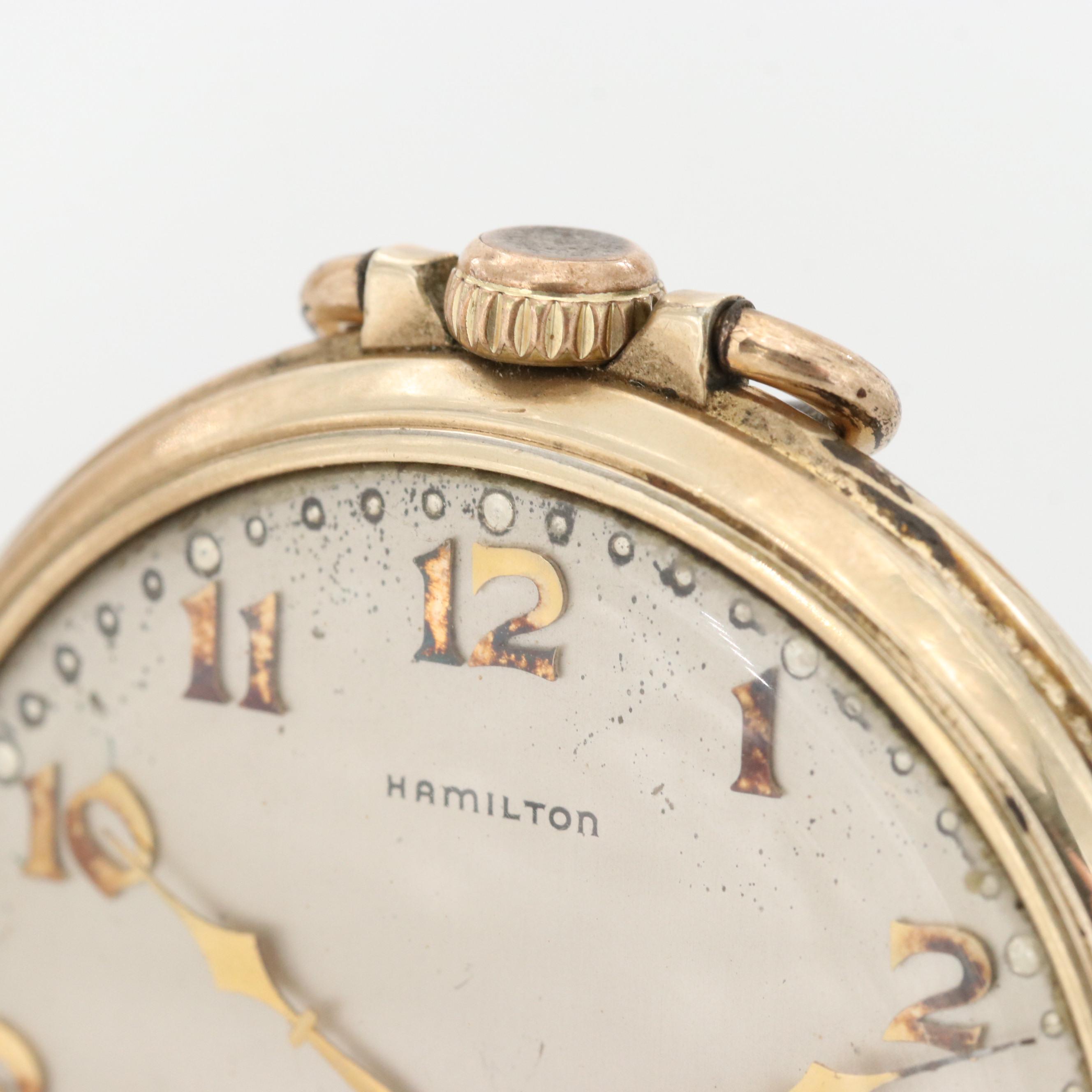 Vintage Hamilton 14K Gold Filled Open Face Pocket Watch, 1937