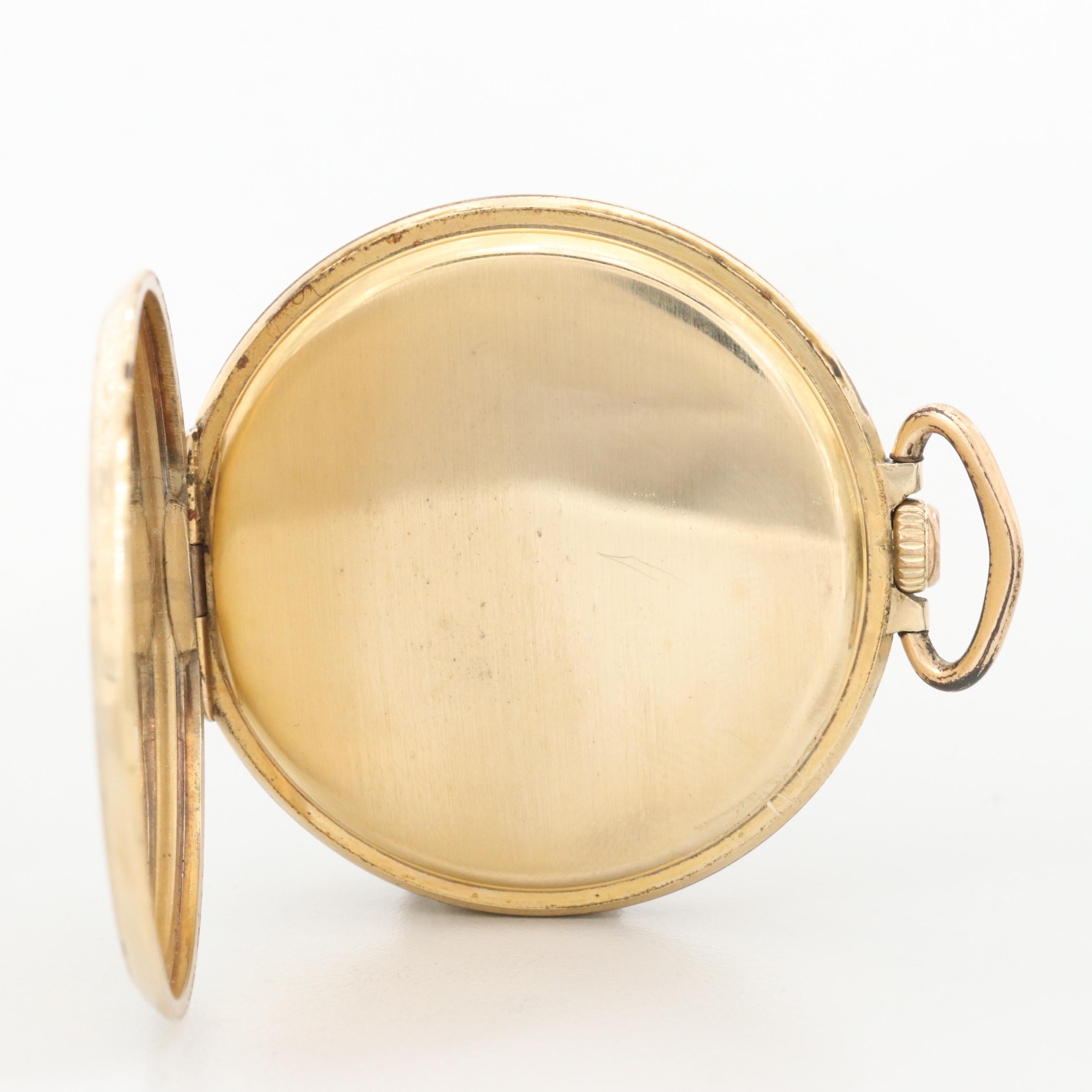 Vintage Hamilton 14K Gold Filled Open Face Pocket Watch, 1937