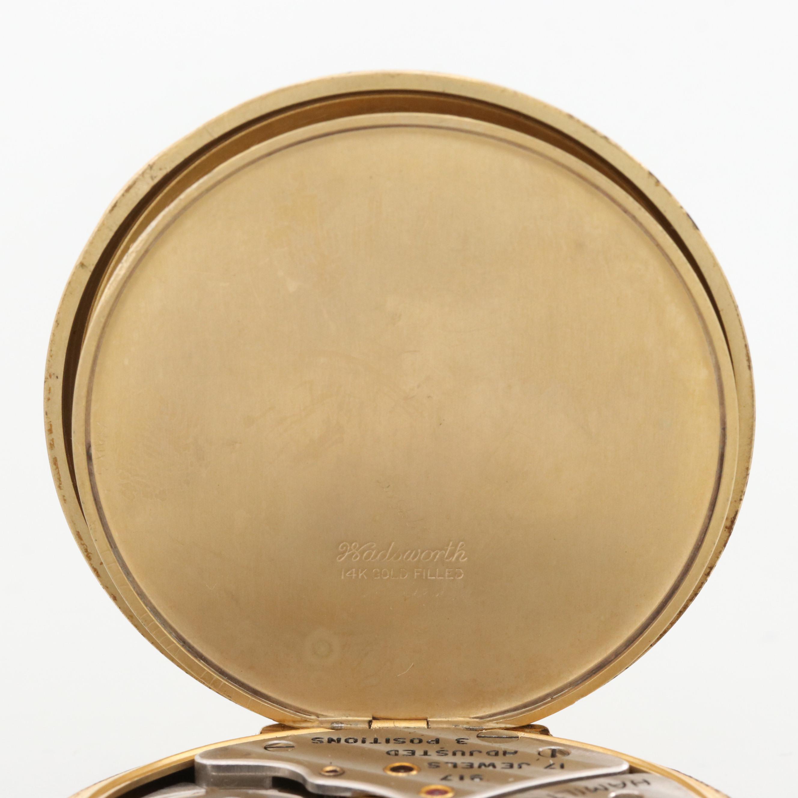 Vintage Hamilton 14K Gold Filled Open Face Pocket Watch, 1937