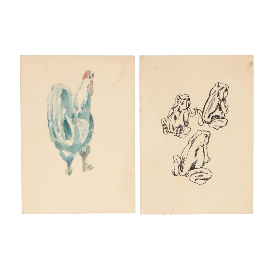 Mid-Late 20th Century Mixed Media Drawings Attributed to Hans Foy