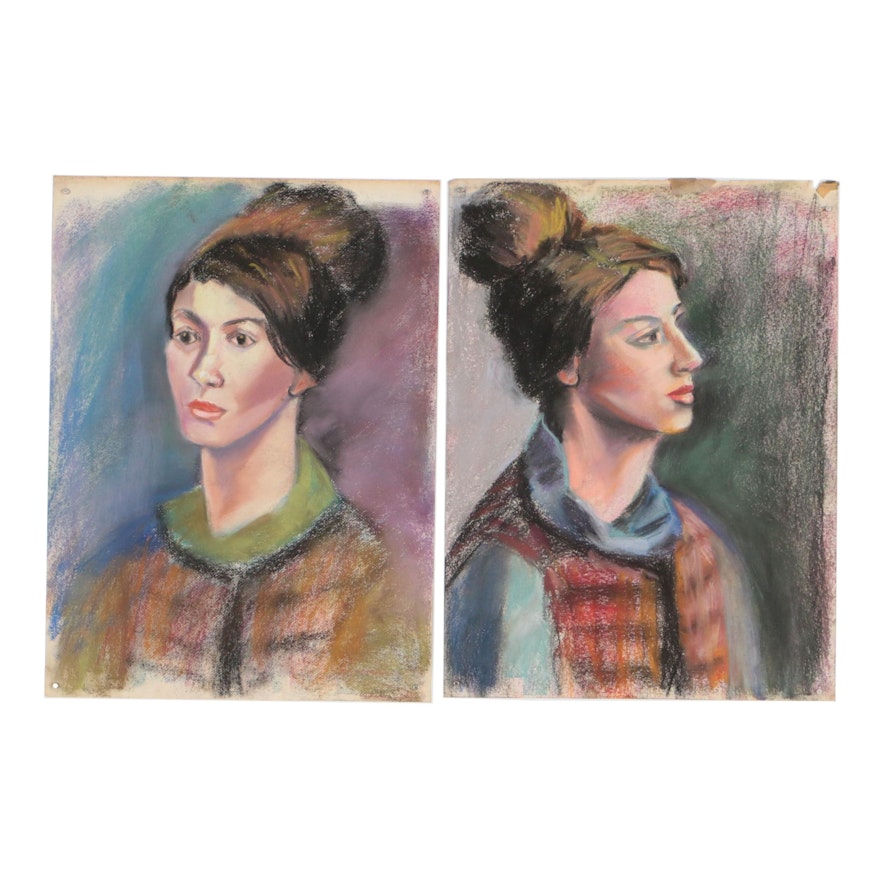 Mid-Late 20th Century Portrait Pastel Drawings