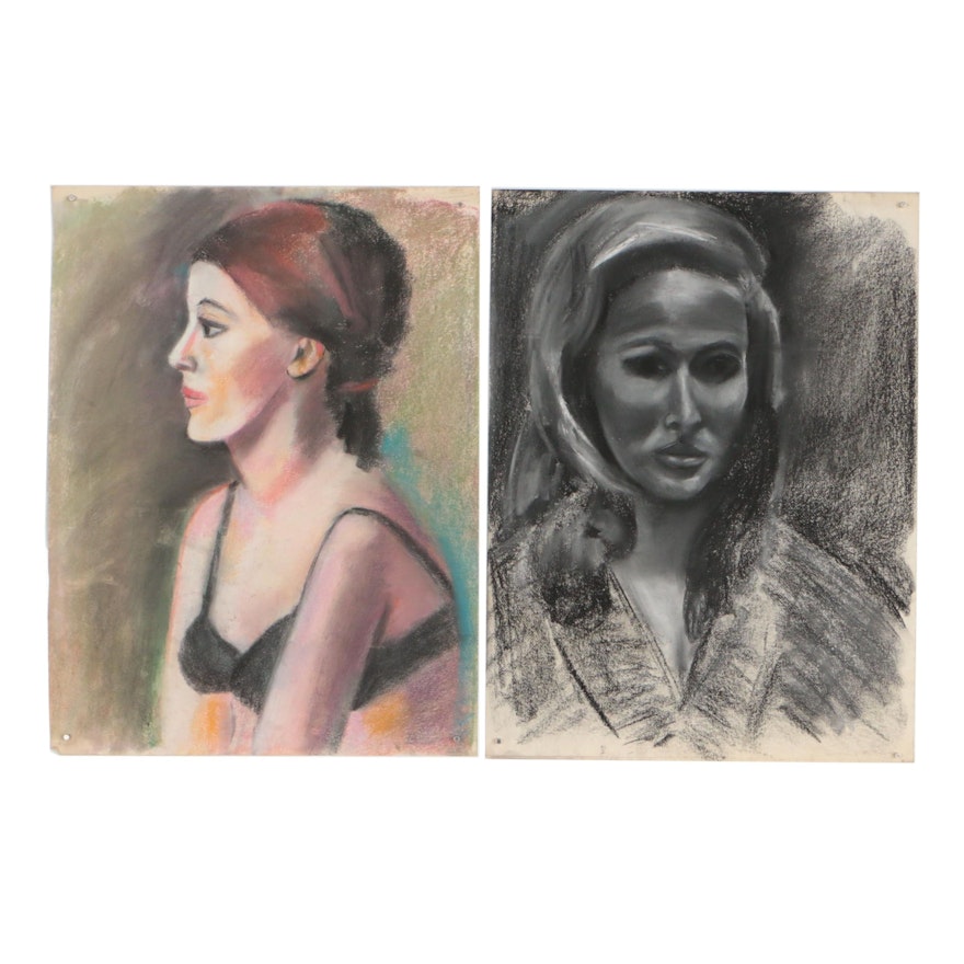 Mid-Late 20th Century Portrait Pastel Drawings
