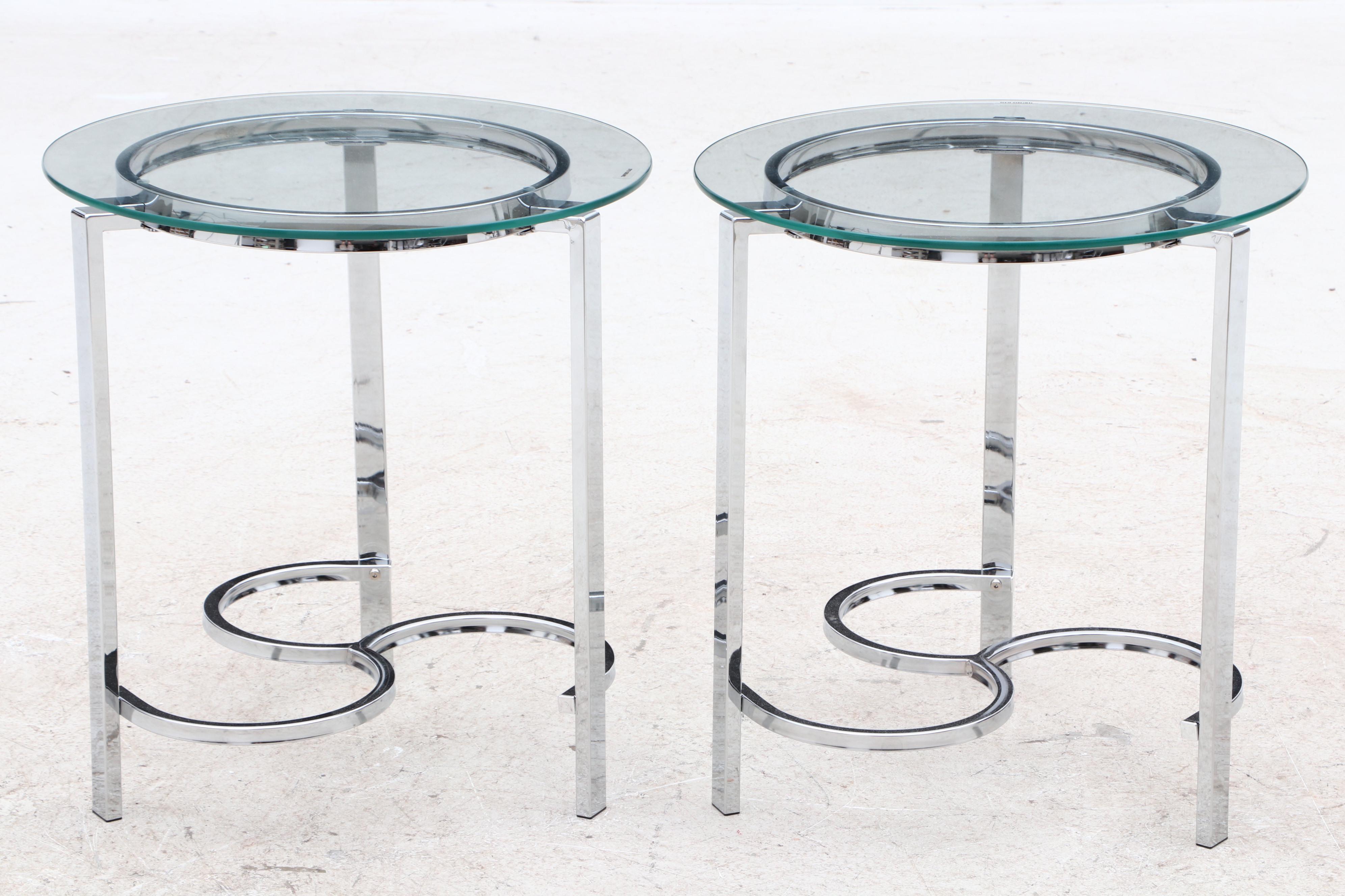 Contemporary Round Glass Side Tables with Chrome Steel Base