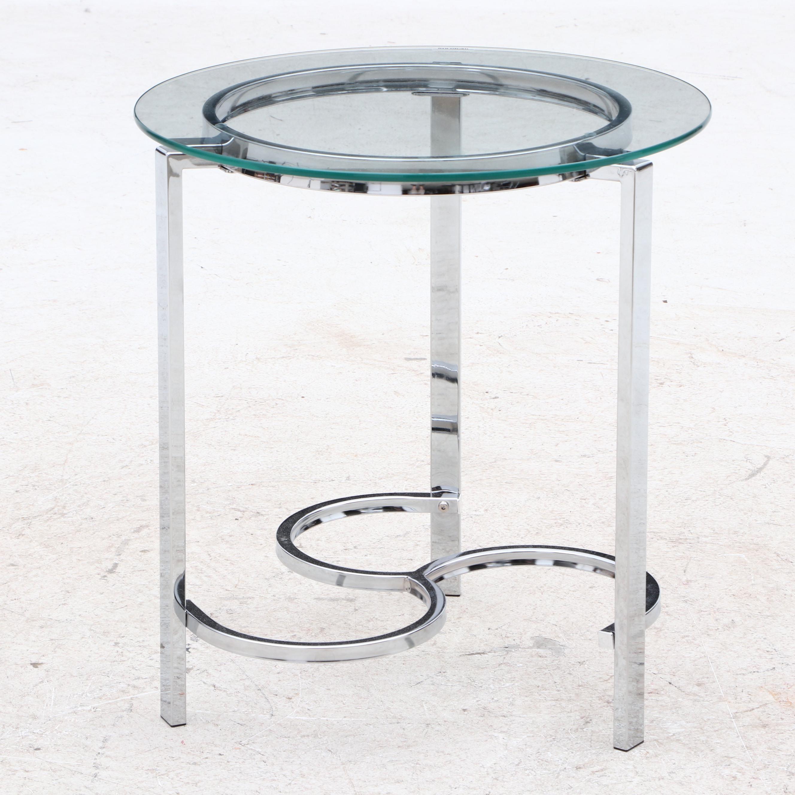 Contemporary Round Glass Side Tables with Chrome Steel Base
